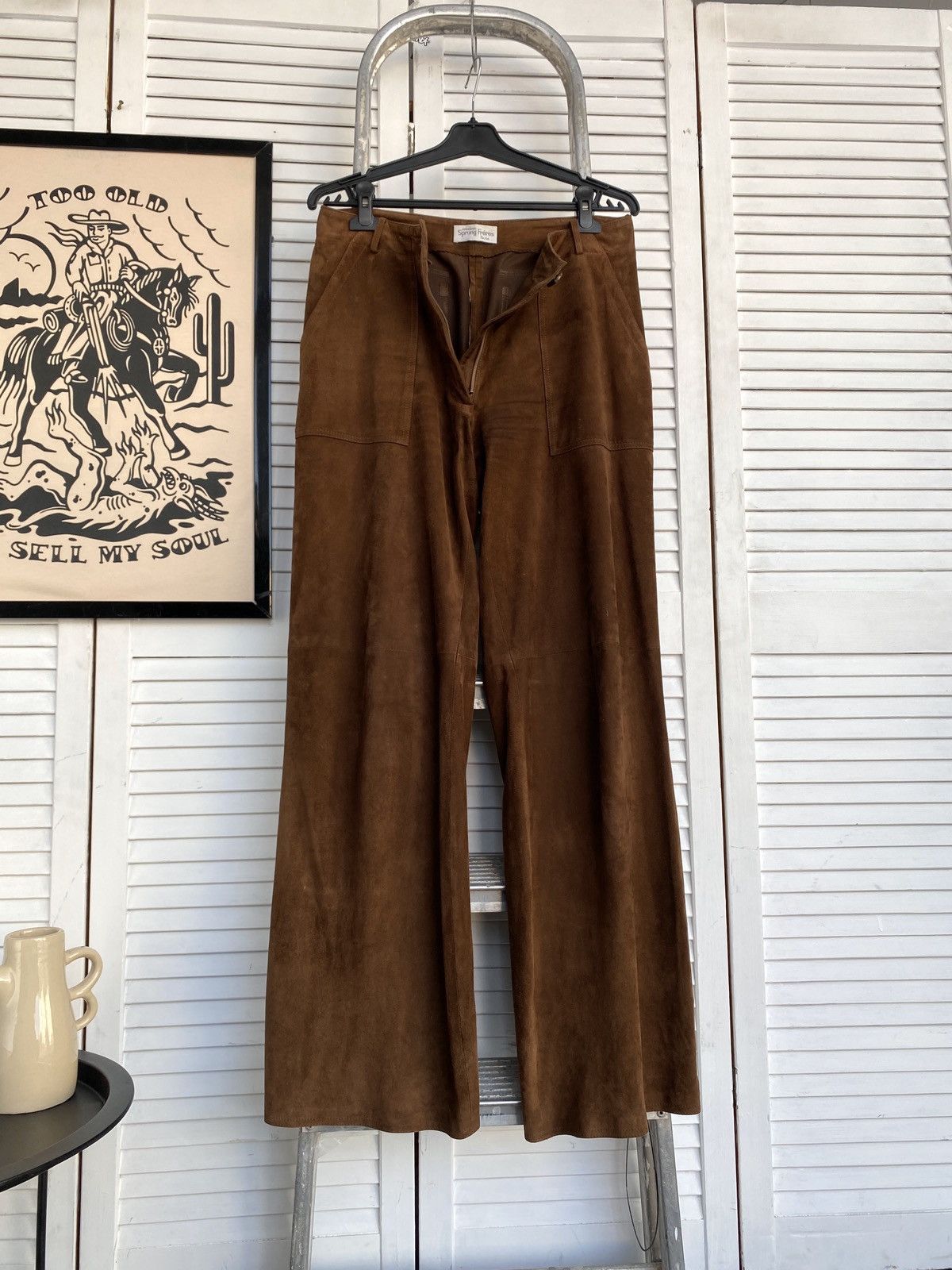 Designer × Vintage Vintage Sprung Freres Luxury Suede Leather Wide Leg Pants Size 27" / US 4 / IT 40 - 4 Thumbnail