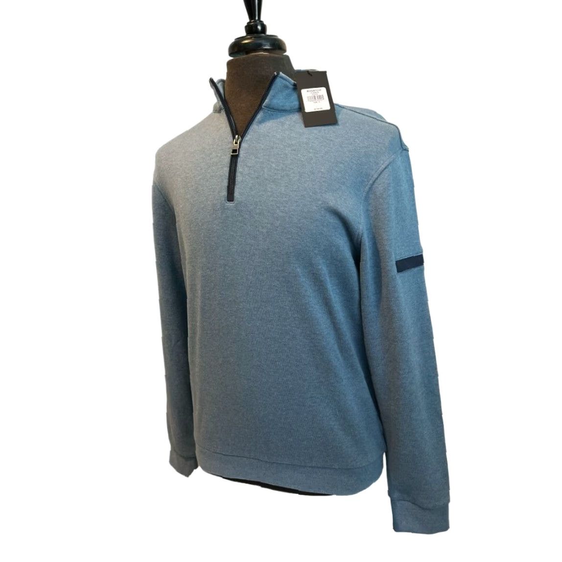 BUGATCHI BUGATCHI Sweater Men S 1/4 Zip Mock Neck Pullover Blue Cotton Blend Long Sleeve Size US S / EU 44-46 / 1 - 2 Thumbnail