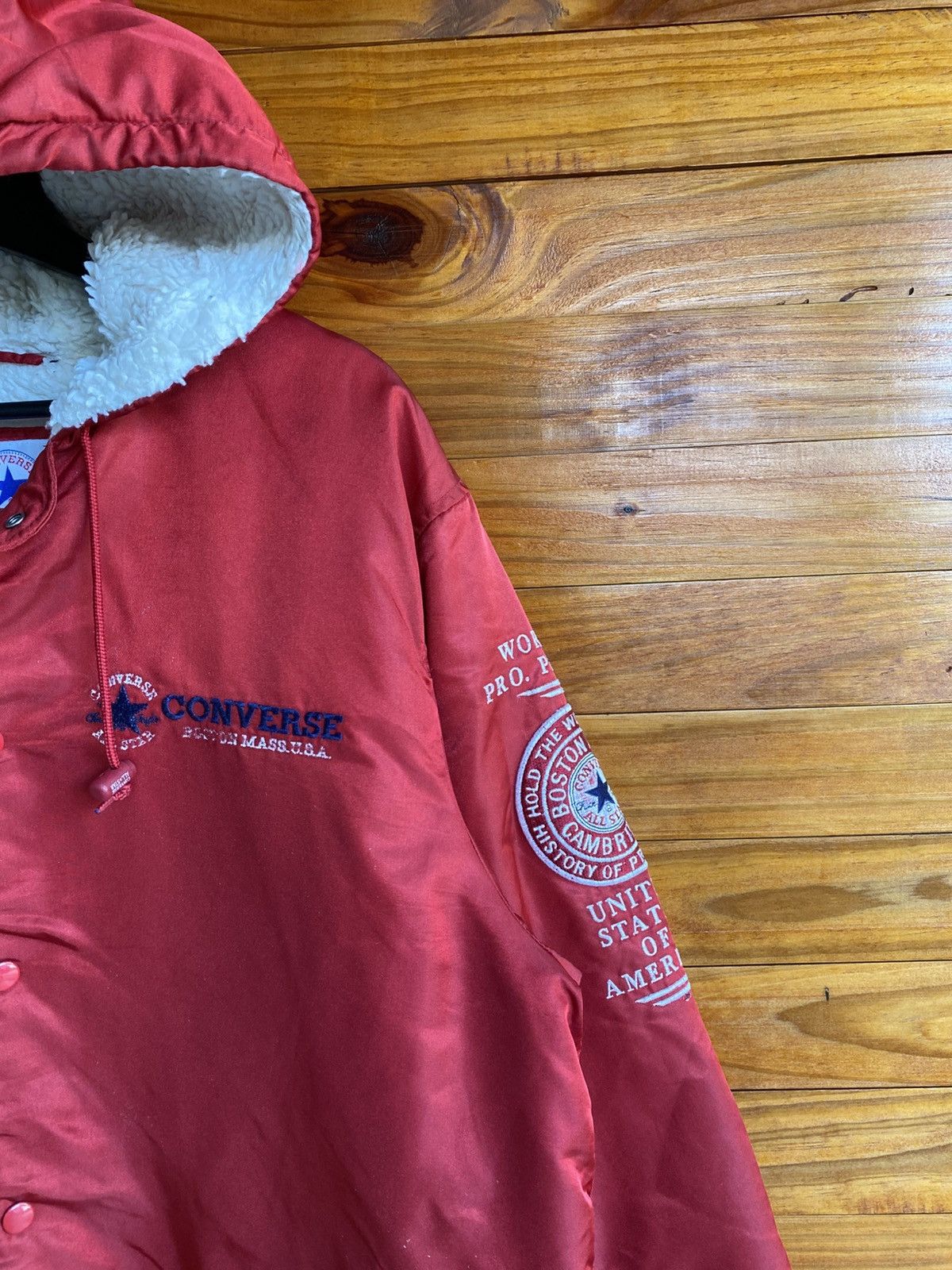 Converse Vintage Converse All Star Sherpa-Lined Hooded Jacket Red Size US L / EU 52-54 / 3 - 13 Thumbnail