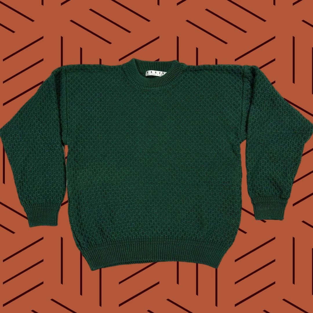 Vintage VINTAGE BASIX TEXTURED SWEATER PULLOVER LARGE BRITISH RACING GREEN 90s MENS Size US L / EU 52-54 / 3 - 1 Thumbnail