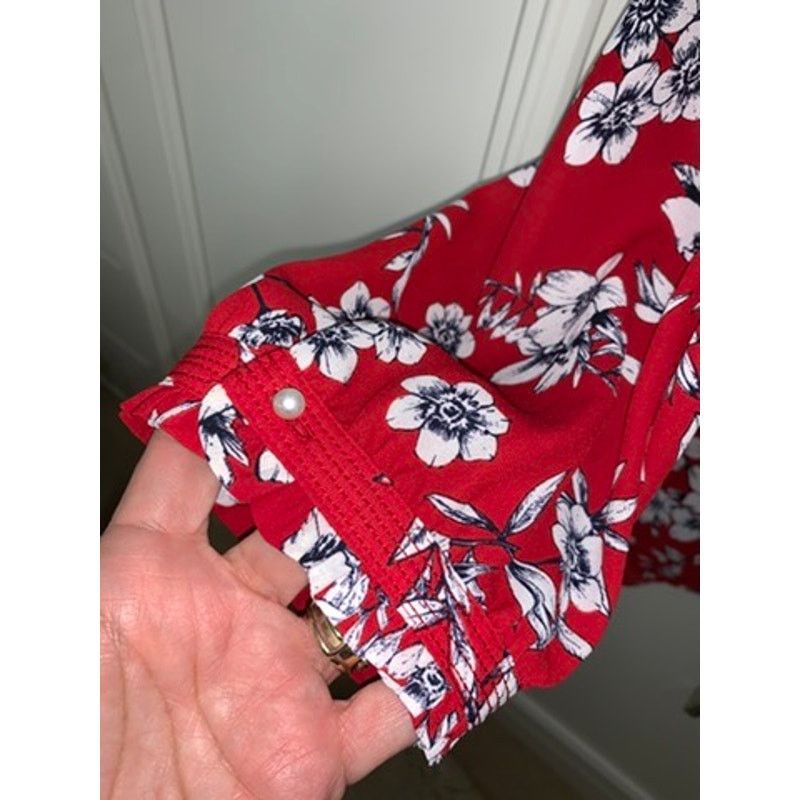 Karl Lagerfeld Karl Lagerfeld Paris Women's XXL Red Floral Ruffle Blouse Size XXL / US 16-18 / IT 52-54 - 3 Thumbnail