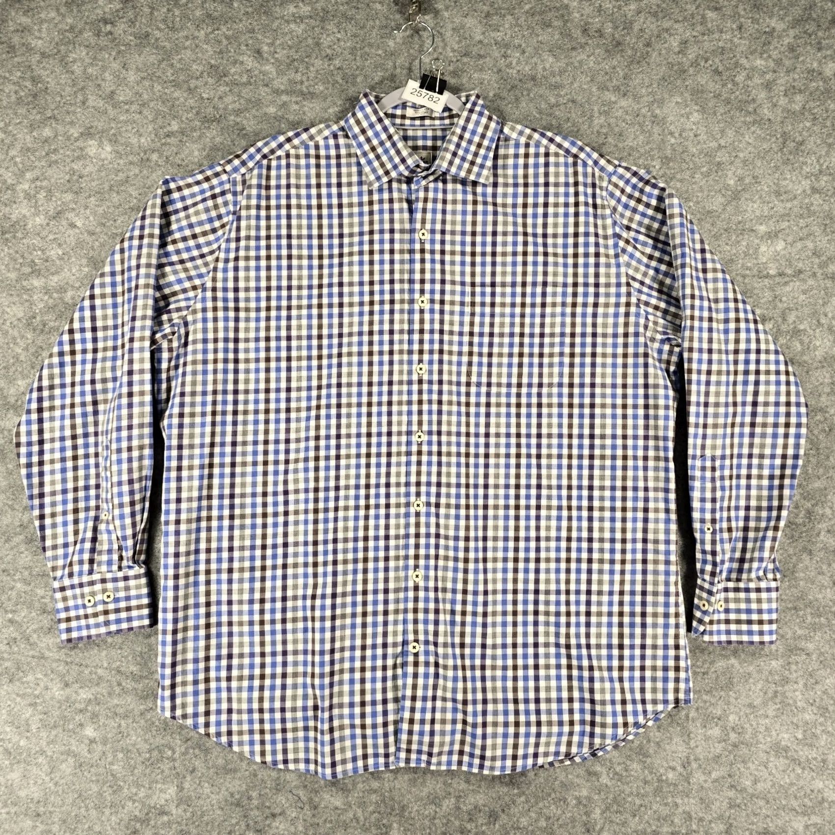 Peter Millar Peter Millar Shirt Mens XL Button-Up Blue Purple Gray Check Gingham Plaid Size US XL / EU 56 / 4 - 2 Thumbnail