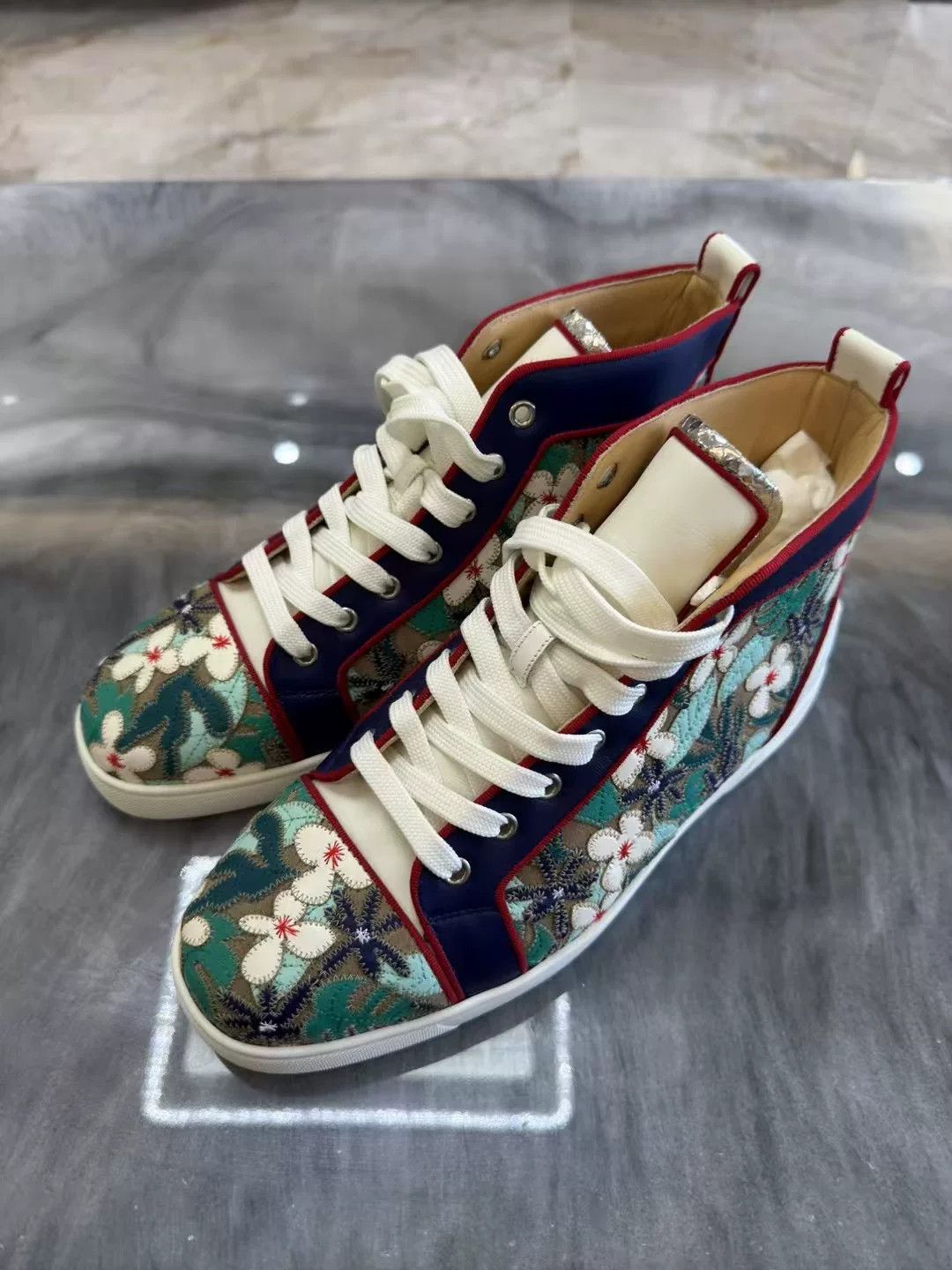 Christian Louboutin Christian Louboutin Floral Embroidery High-Top Sneakers Size US 8 / EU 41 - 1 Thumbnail