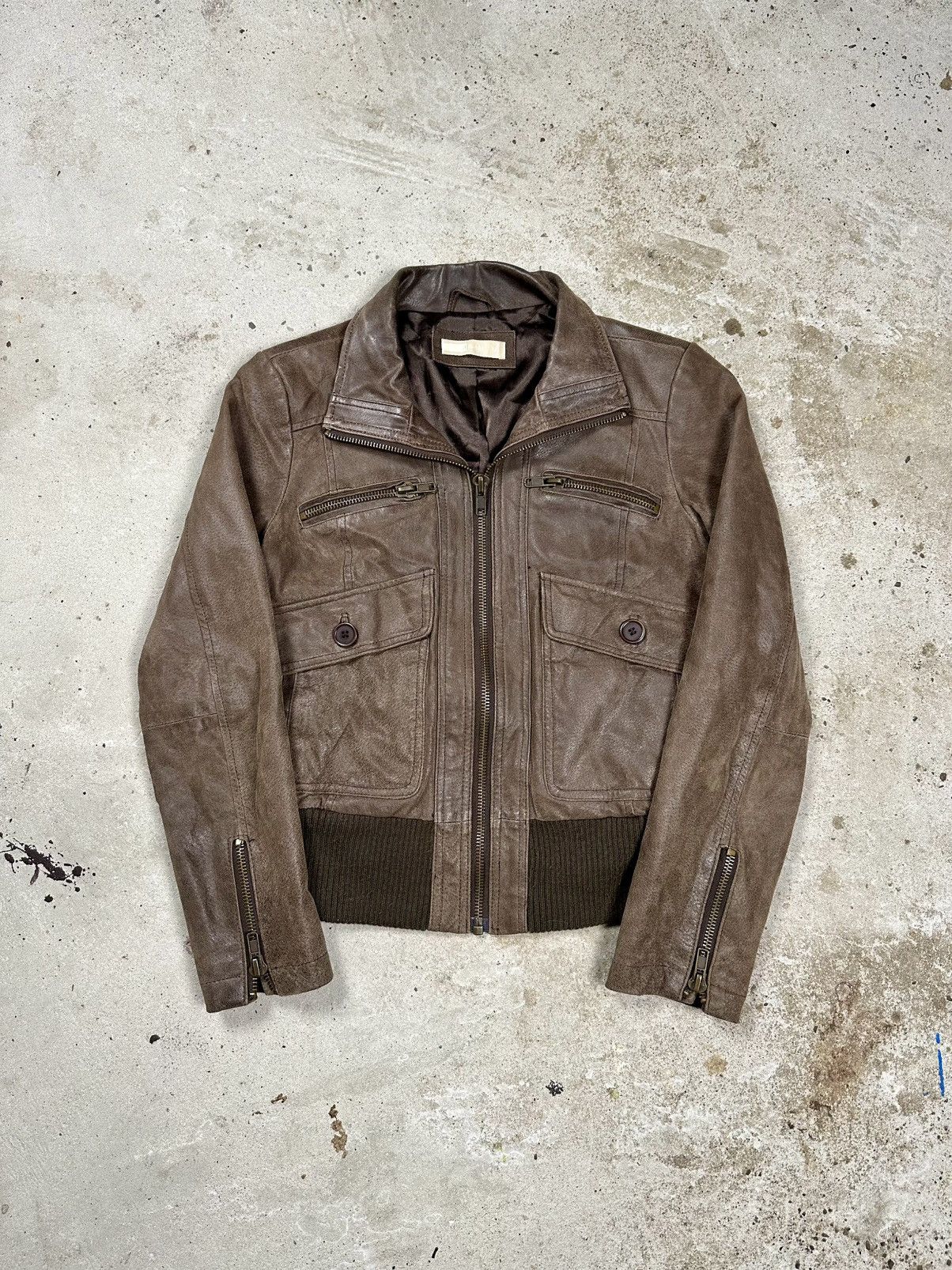 Vintage Vintage Y2K Brown Cropped Leather Utility Bomber Jacket Fly Size US S / EU 44-46 / 1 - 1 Thumbnail