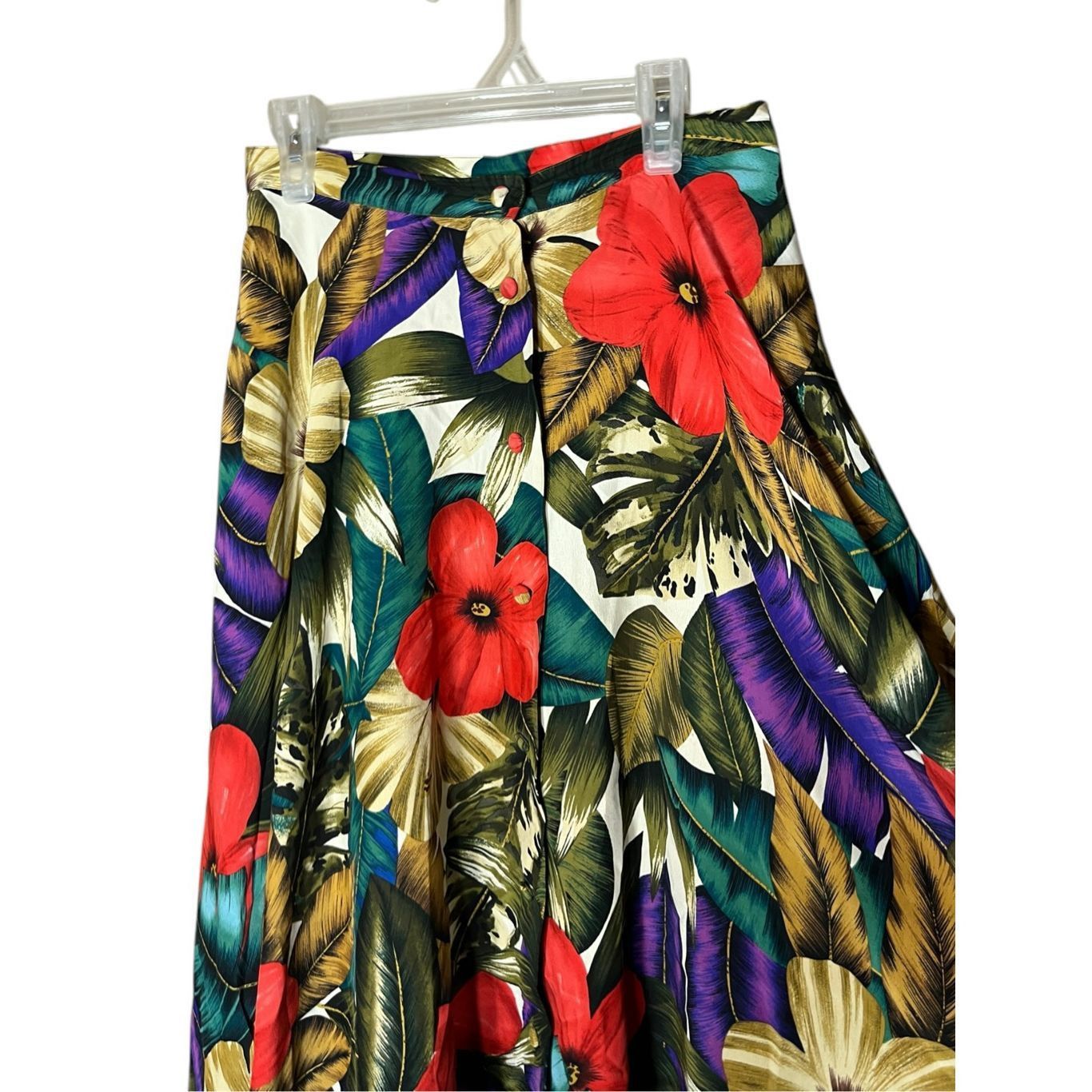 Other Vintage Dana Buchman 90s Hibiscus Floral Print Silk Button Front Skirt 4 Size 27" / US 4 / IT 40 - 2 Thumbnail