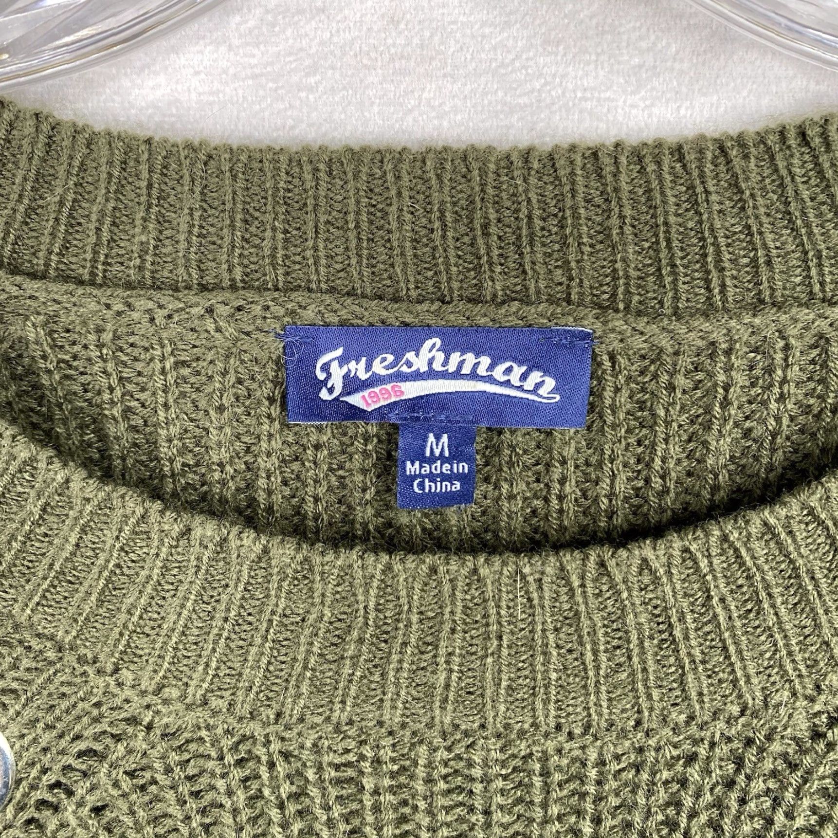 Vintage FRESHMAN 1996 Sweater Womens M Green Cable Knit Round Neck Laced Crochet Silver Grommets Vintage: No (adjusted to rules) Size M / US 6-8 / IT 42-44 - 3 Thumbnail