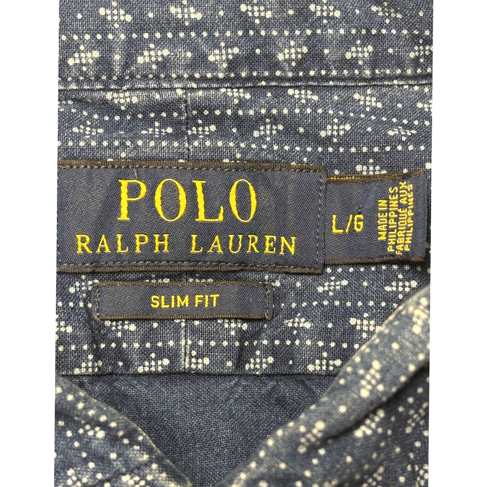 Polo Ralph Lauren Polo Ralph Lauren Mens Slim Fit Indigo Blue Micro Dot Cotton Button Up Shirt L Size US L / EU 52-54 / 3 - 4 Thumbnail