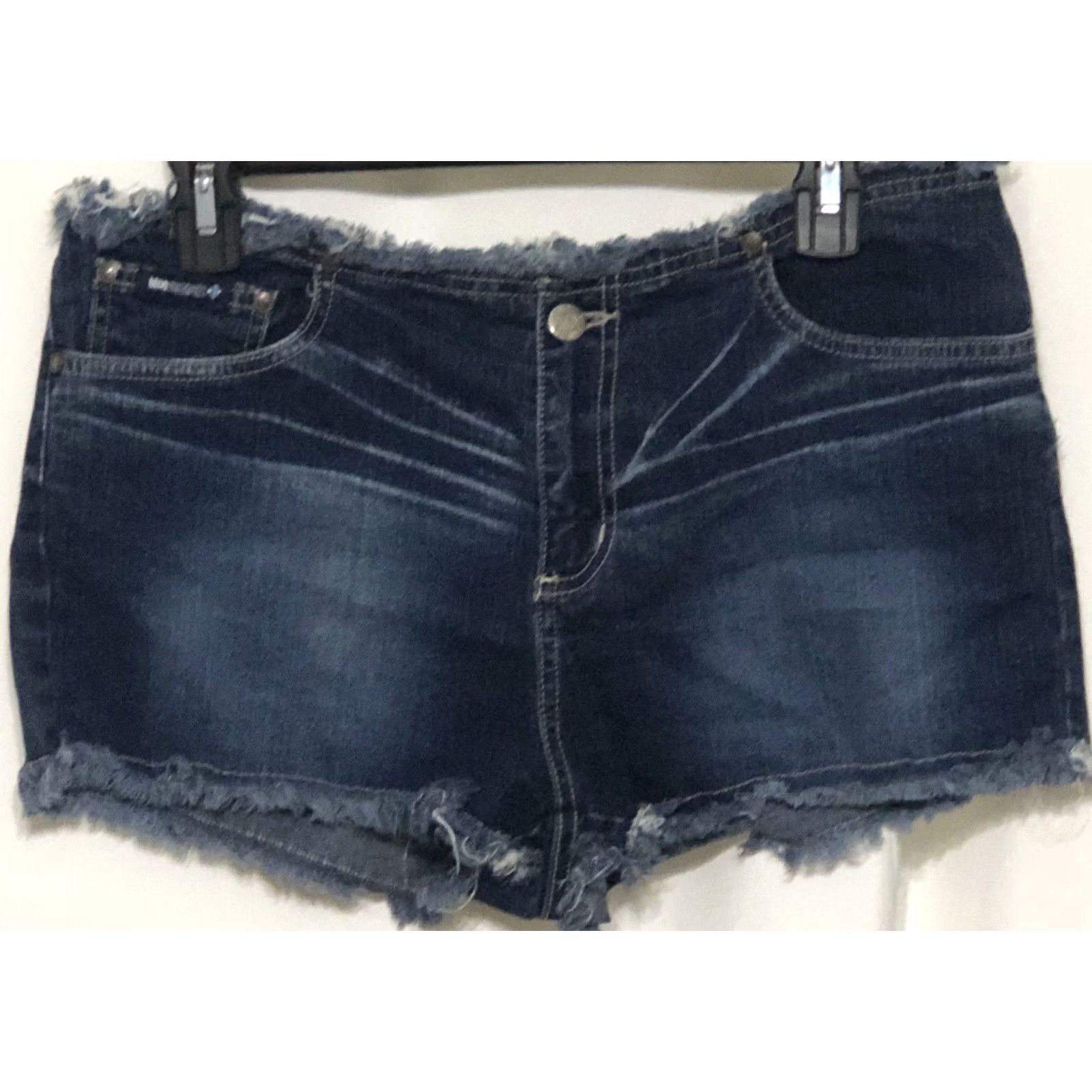 Denime VINTAGE Blue Asphalt Cut Off Jean Shorts 11 Frayed Mid Rise Denim 30"W Y2K 90s Jeans Womens Shorts 90s Bohemian Grunge Hip Hop Girls JS/NB Size 32" / US 10 / IT 46 - 2 Thumbnail
