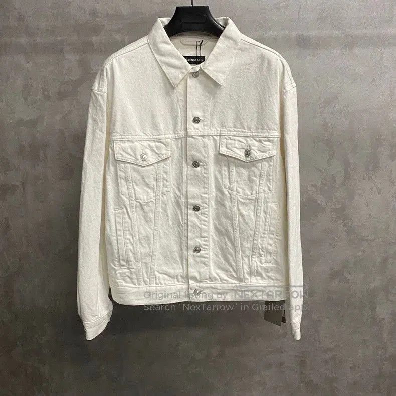 Balenciaga Balenciaga White Embroidered Logo Denim Jacket. Size US S / EU 44-46 / 1 - 2 Thumbnail