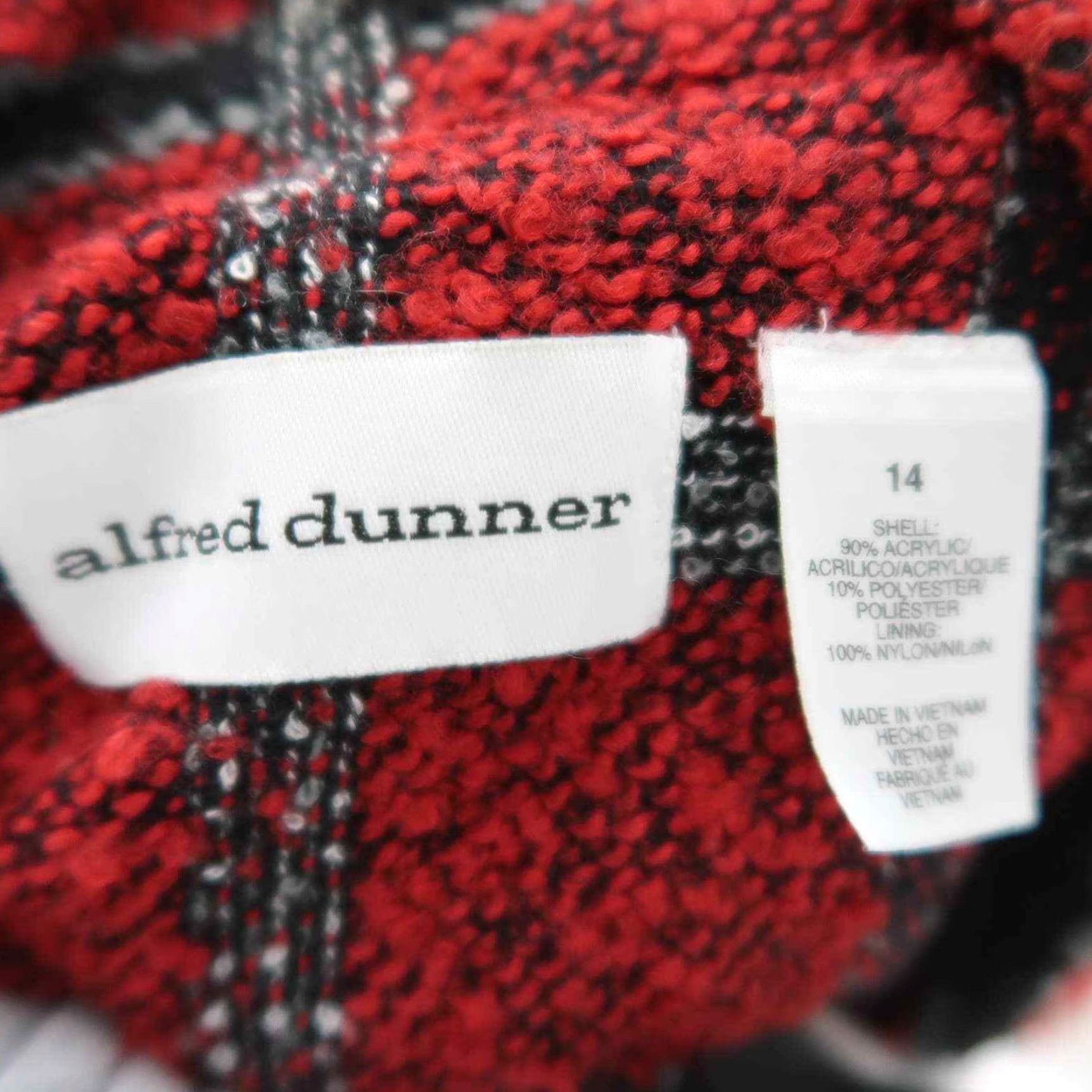 Vintage VINTAGE Alfred Dunner Jacket Plaid Zip Front Knit Bomber Womens 14 Red Black 24" Long Size XL / US 12-14 / IT 48-50 - 8 Thumbnail