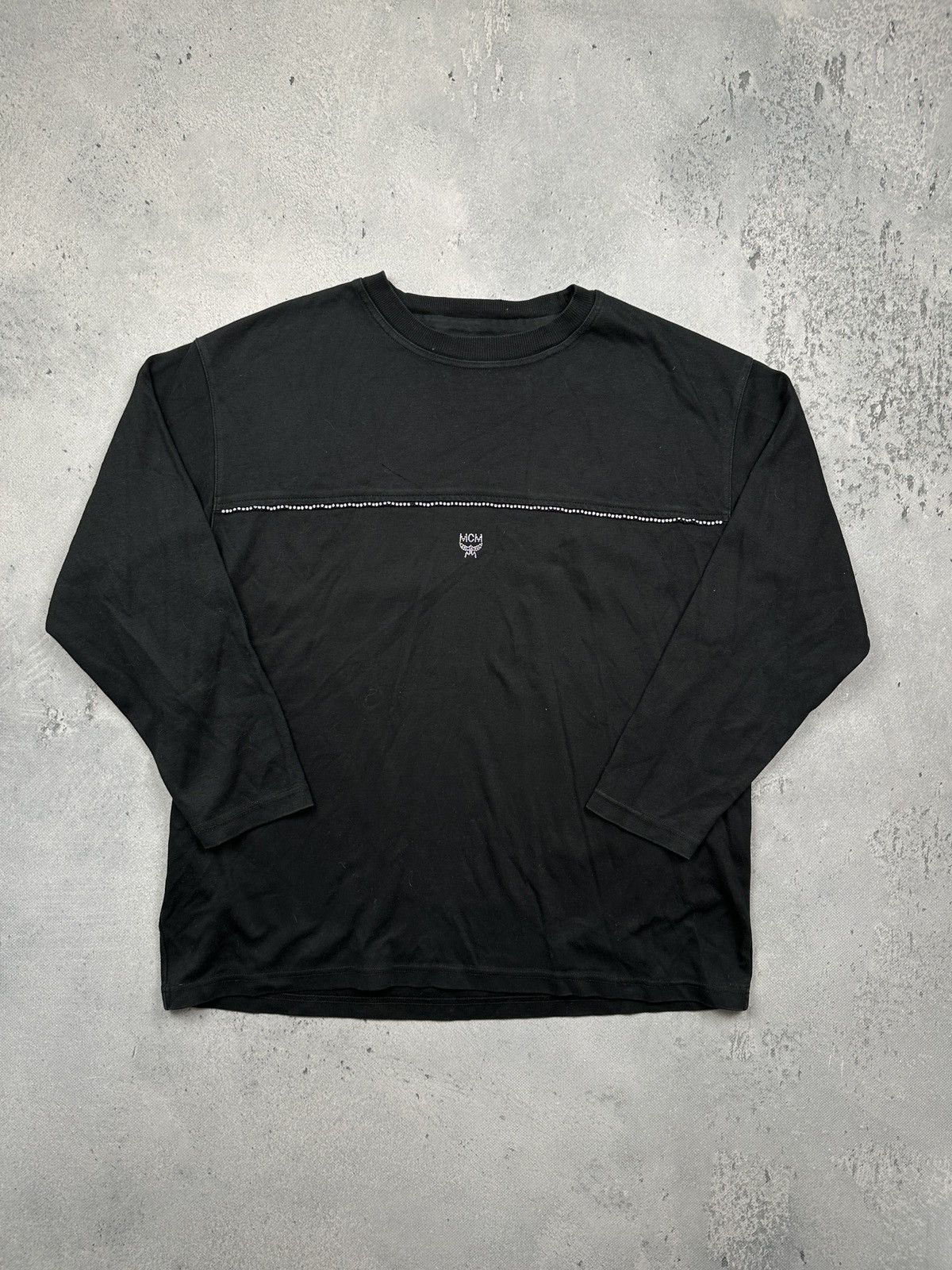 MCM Vintage MCM Italy Black Rhinestone Logo Long Sleeve Tee Rare Size L / US 10 / IT 46 - 1 Thumbnail