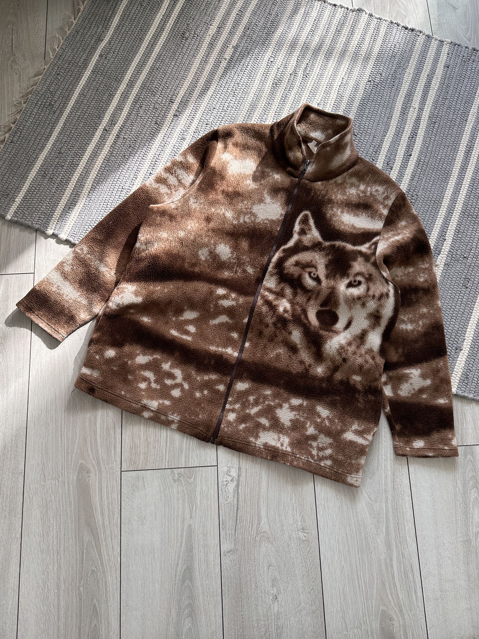 Vintage Vintage Wolf Printed Full Zip Fleece Jacket Size L / US 10 / IT 46 - 1 Thumbnail