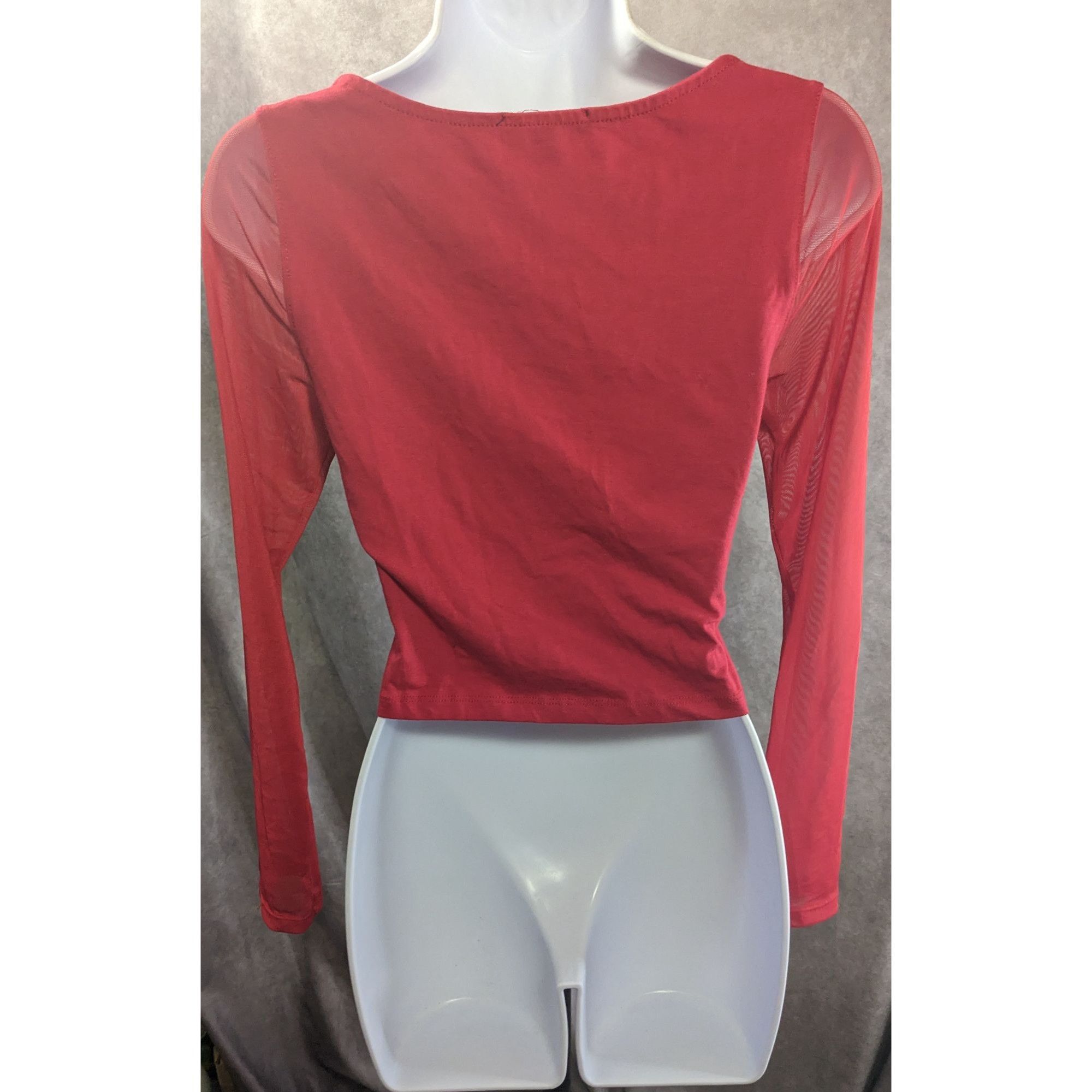 Other Vintage 90s Ambiance Red Long Sleeve Top With Mesh Sleeves & Size M / US 6-8 / IT 42-44 - 2 Thumbnail