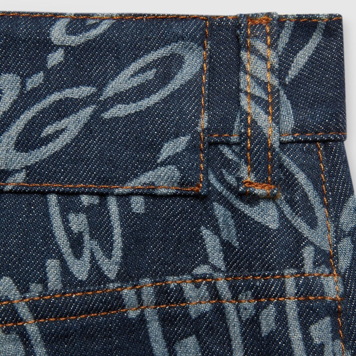 Gucci o1s1wg110125 Wavy GG Laser Print Denim Pant in Dark Blue Size US 34 / EU 50 - 3 Thumbnail