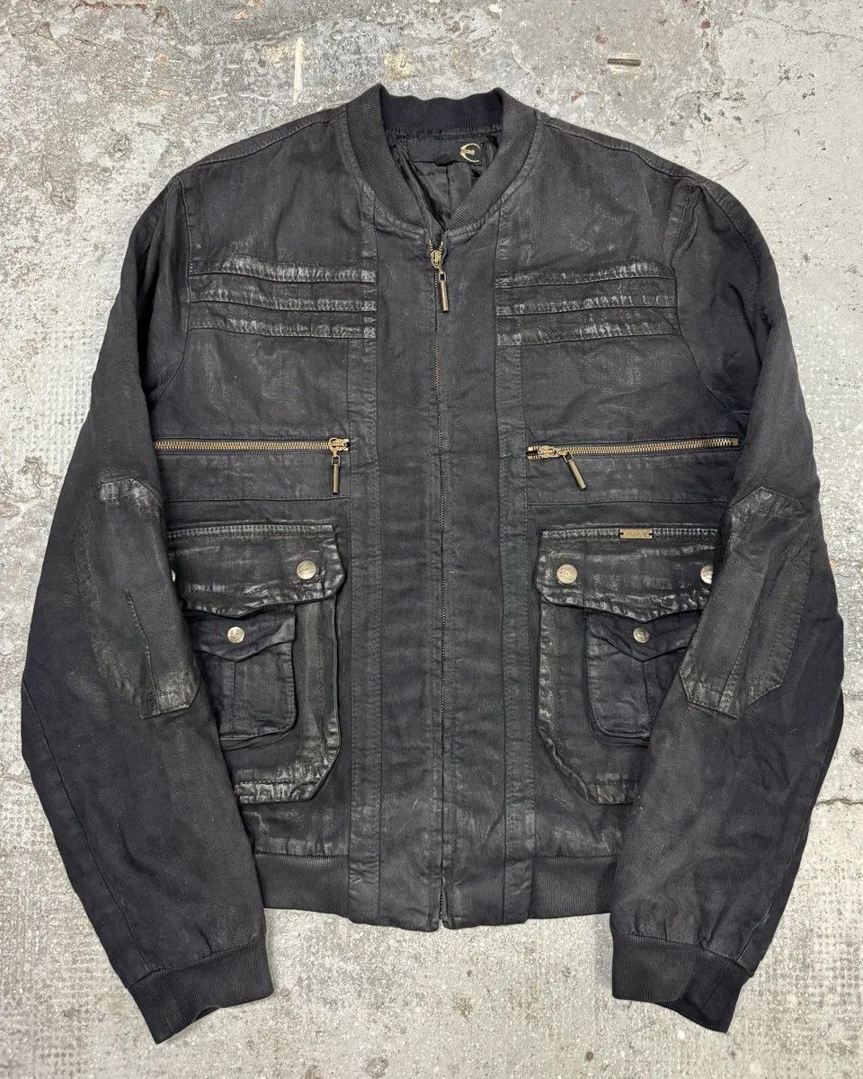 Just Cavalli AW2007 Cavalli Utility Multi Pockets Black Waxed Bomber Jacket Size US L / EU 52-54 / 3 - 4 Thumbnail