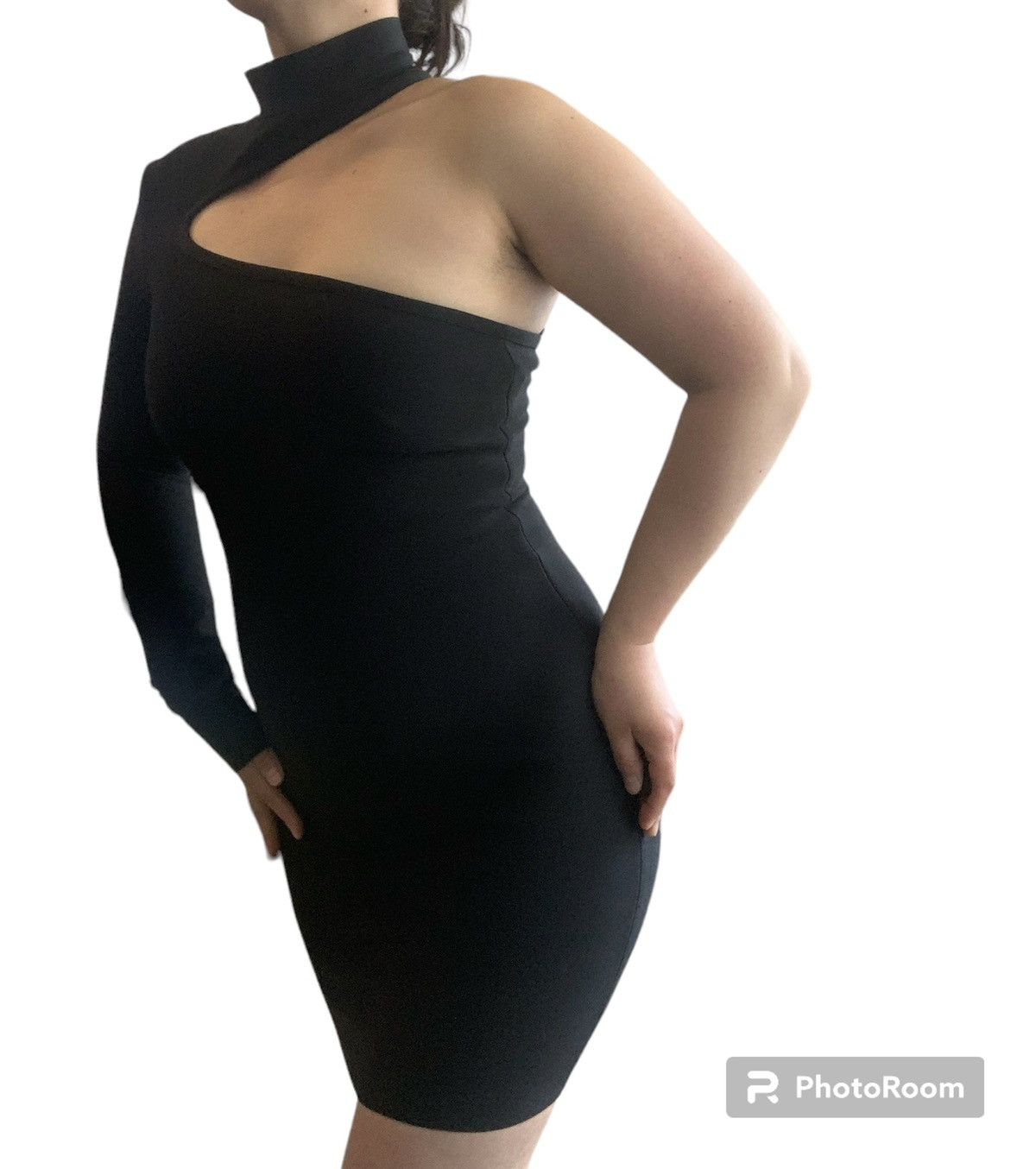 Designer NEW One Shoulder Midi Asymmetrical Dress in Black Size M / US 6-8 / IT 42-44 - 7 Thumbnail