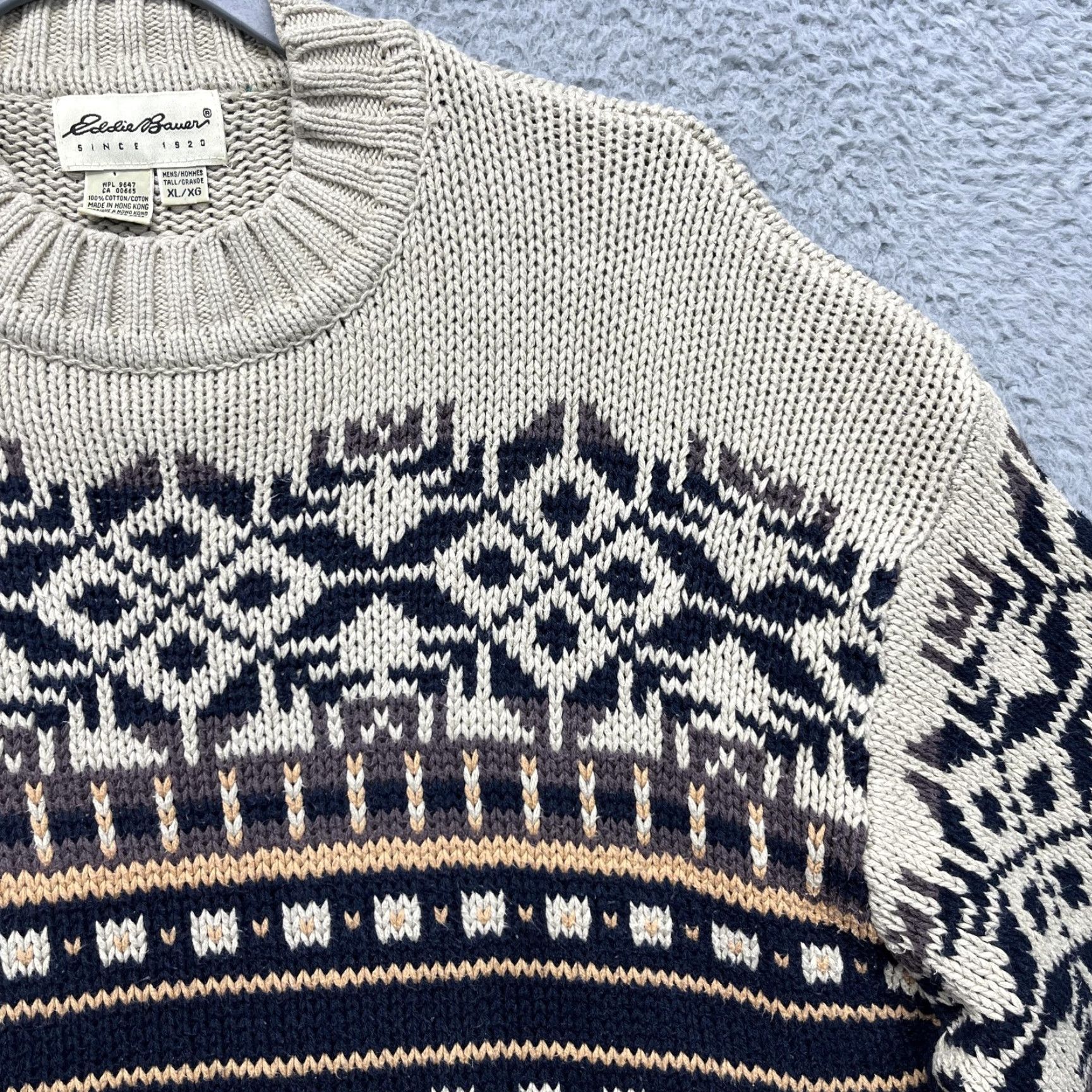 Eddie Bauer Eddie Bauer Sweater Mens XLT Blue Fair Isle Nordic Cotton Knit Crewneck Pullover Size US XL / EU 56 / 4 - 5 Thumbnail