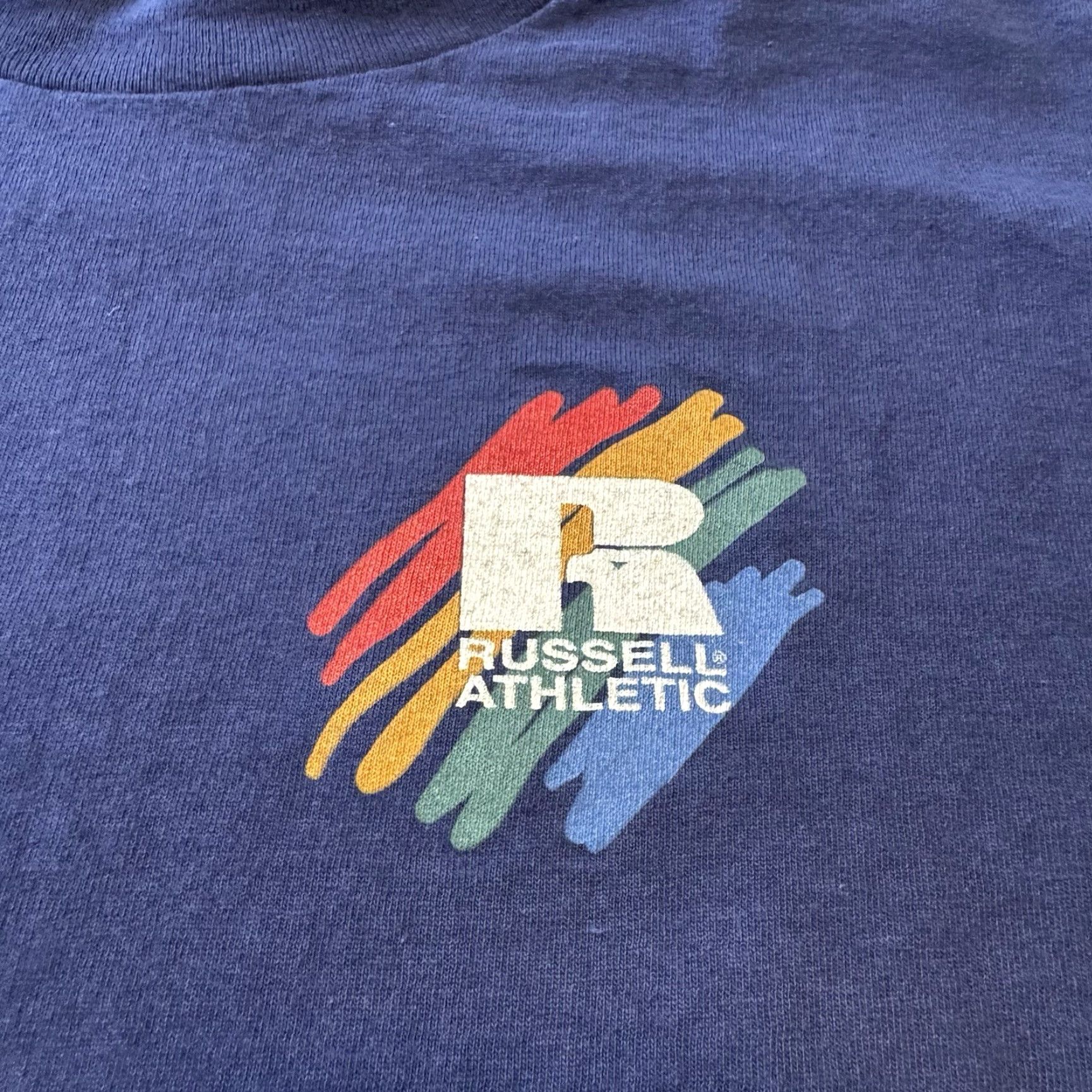 Russell Athletic VINTAGE Russell Athletic T-Shirt BLUE Large 90s USA Made Short Sleeve Crew Neck Logo Graphic Print Mens | Russell Athletic | 90s Theme Size US L / EU 52-54 / 3 - 3 Thumbnail