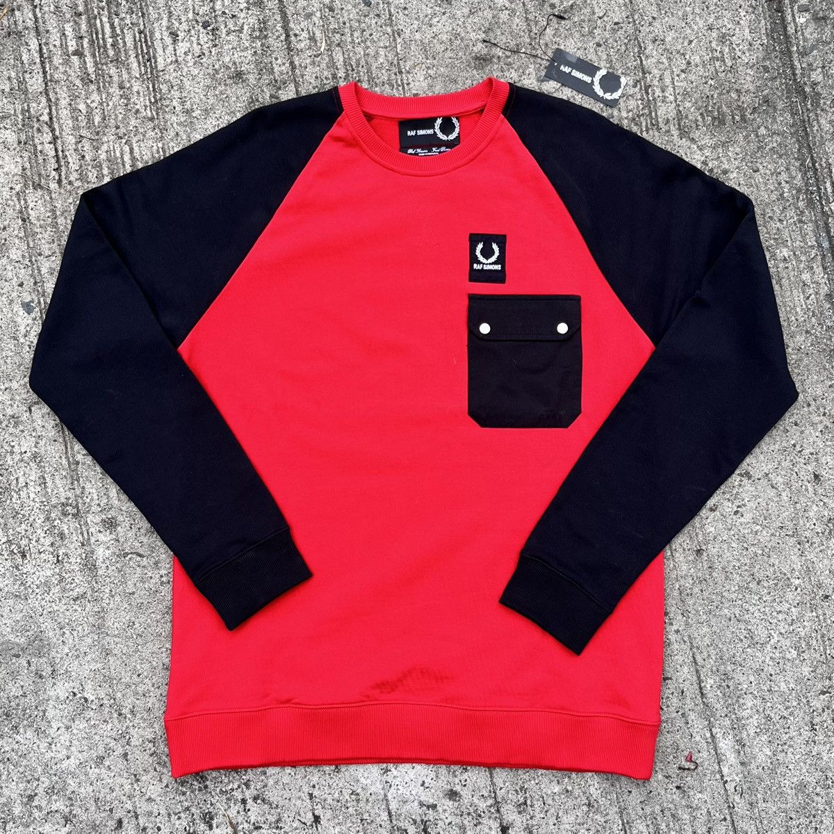 image of Fred Perry Red/black Block Crewneck in Black/Red, Men's (Size Large)