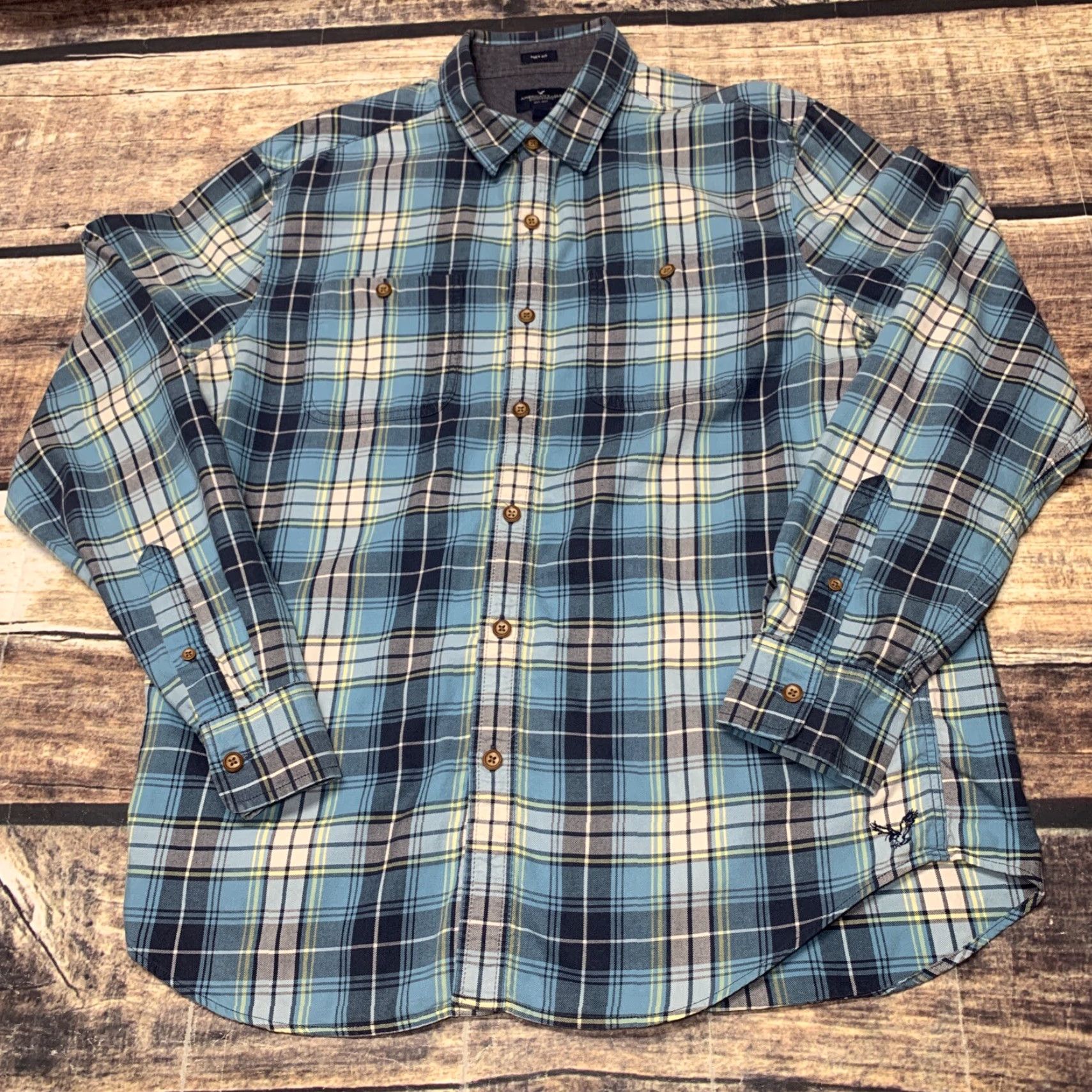 American Eagle Outfitters American Eagle Outfitters Mens Long Sleeve Shirt Sz Large Blue Plaid Button Down Size US L / EU 52-54 / 3 - 2 Thumbnail