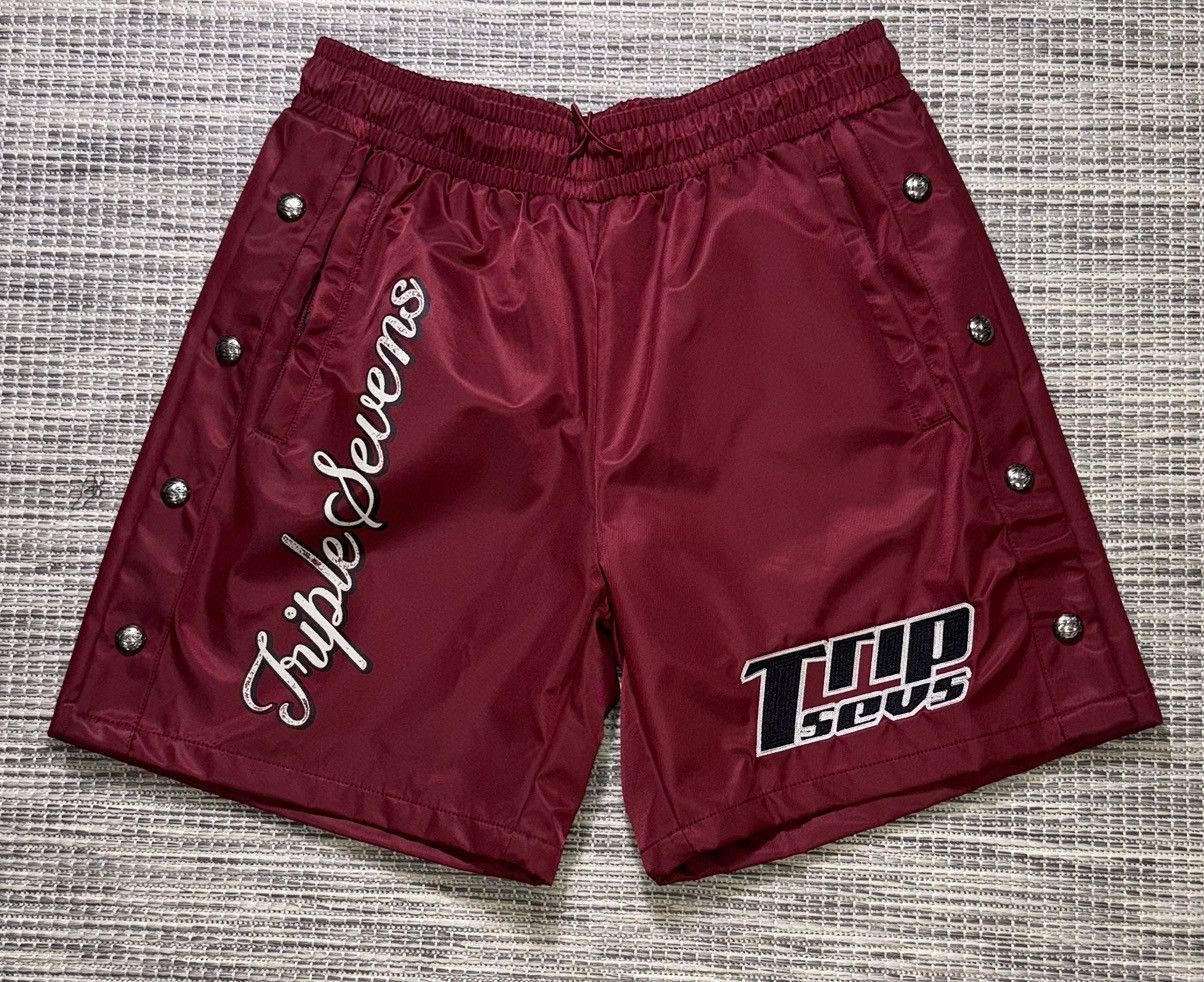 TRIPLE SEVENS Triple Sevens Red Nylon Button Up Shorts Size US 34 / EU 50 - 1 Thumbnail