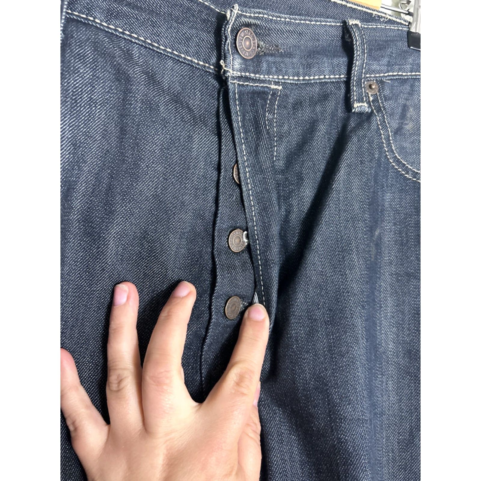 Levi's Levis Jeans Mens 38x30 Blue Denim 501 Button Fly Straight Leg American Dark Wash Size US 38 / EU 54 - 6 Thumbnail