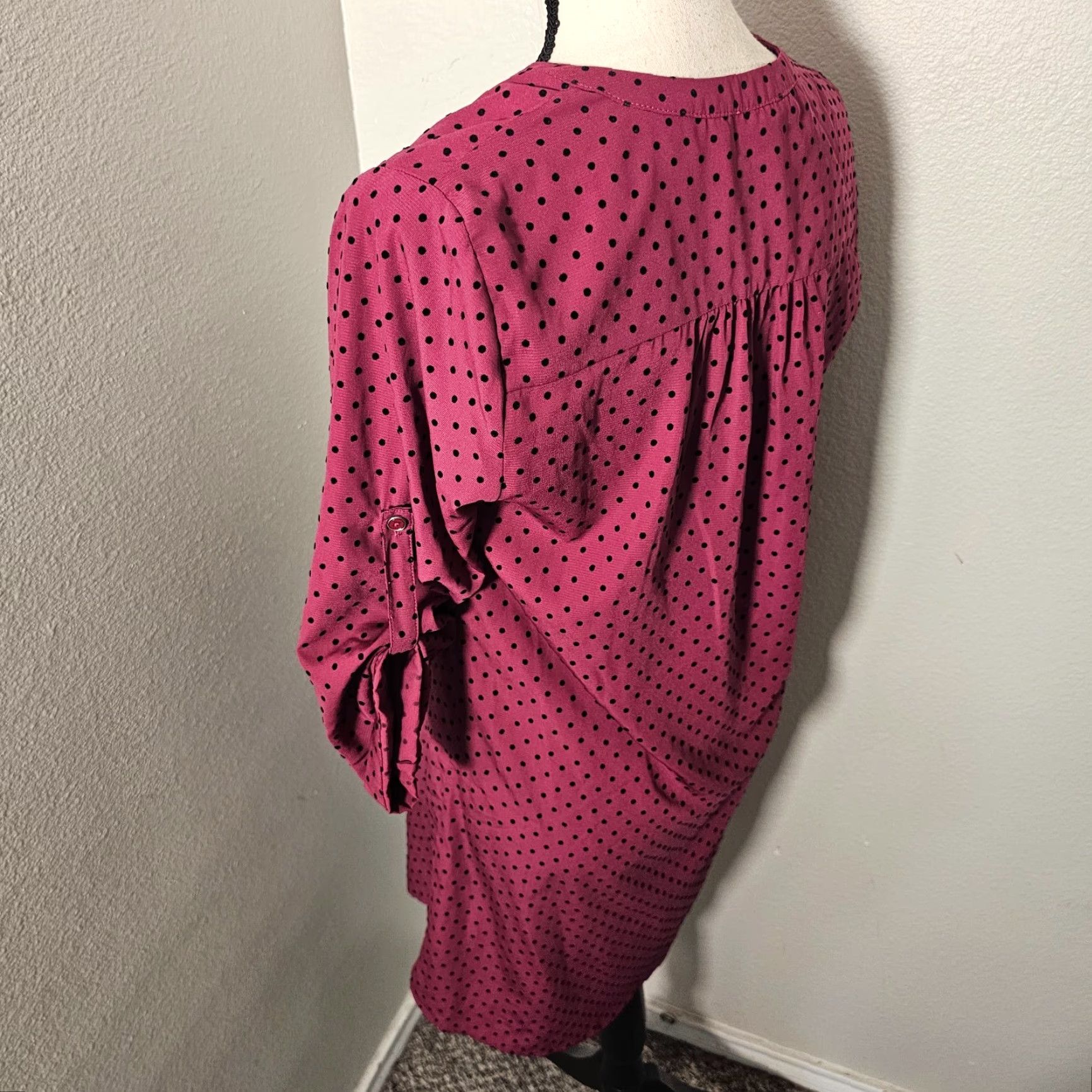 Vintage 41 Hawthorn Women Burgundy Polka Dot Above Knee Button Up Dress XS - 3/4 Sleeve, V-Neck, Belted, Short Dress, Regular, Fall Spring Summer, Women Size XS / US 0-2 / IT 36-38 - 3 Thumbnail