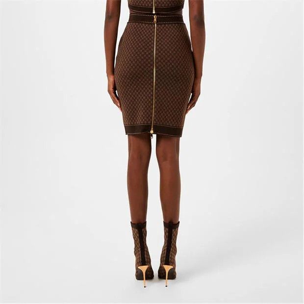 Balmain o1g2r1mq0924 Mini Monogram Jacquard Skirt in Brown Size 29" - 5 Thumbnail