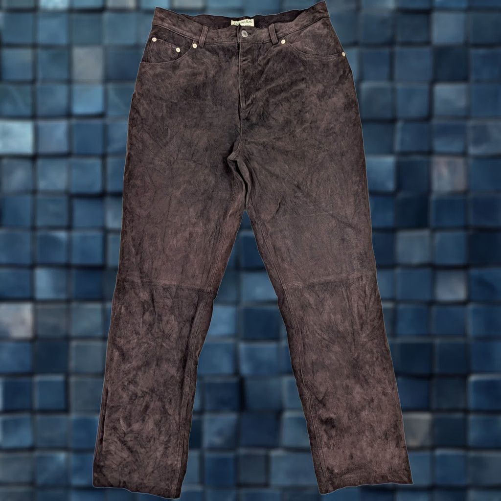Vintage VINTAGE St. John's Bay Washable Suede Leather Straight Pants Women 14 (32x29) Brown Size 36" / US 14 / IT 50 - 1 Thumbnail