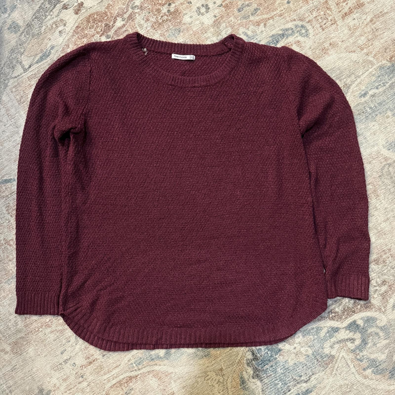 Designer Pink Clover textured crewneck sweater, burgundy – 2X Size XXL / US 16-18 / IT 52-54 - 1 Thumbnail