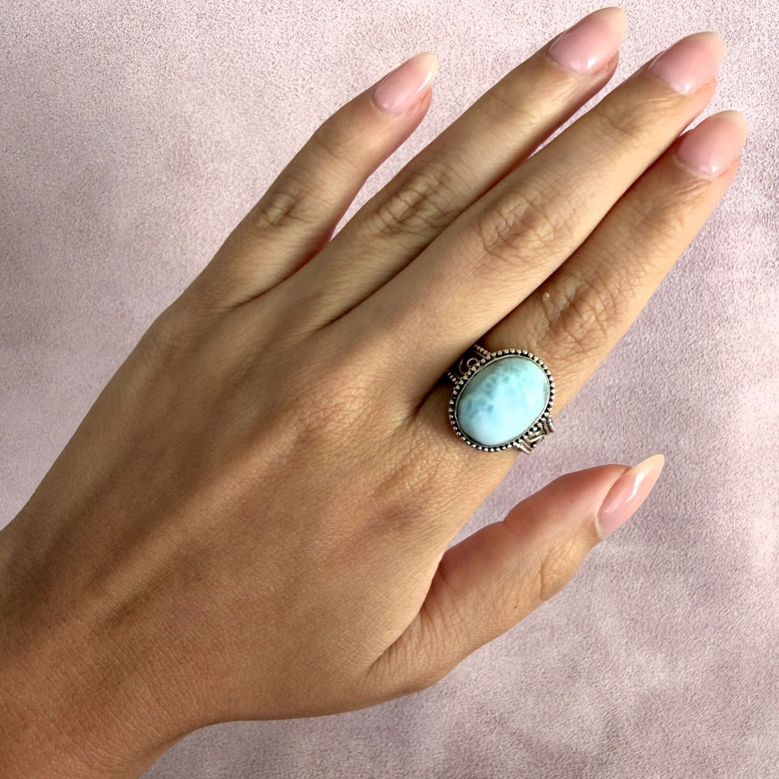 Sterling Silver sterling silver beaded scroll blue larimar ring size 8.75 Size ONE SIZE - 2 Thumbnail