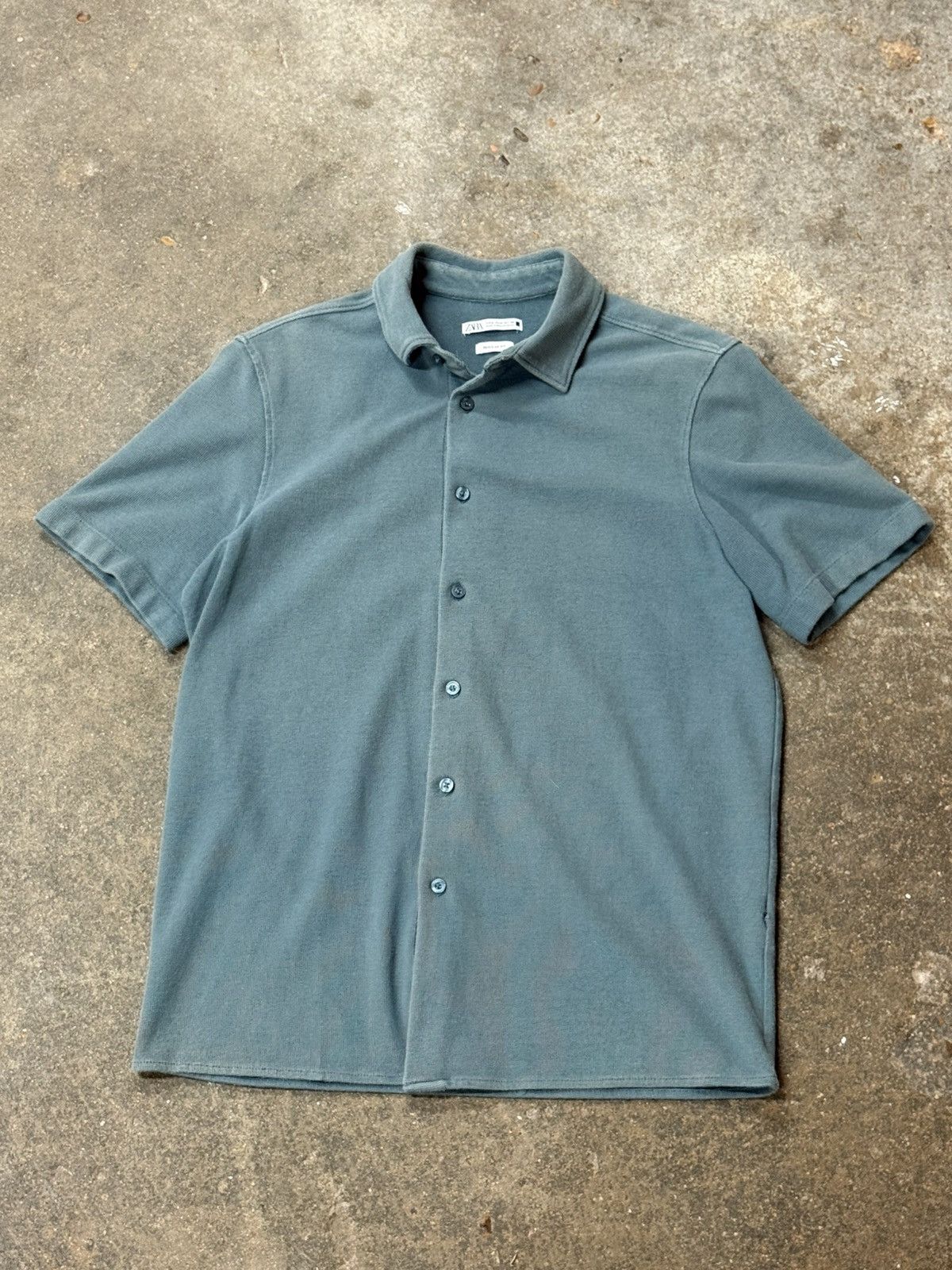 Zara Zara Seafoam Green Teal Pique Collar Button Shirt Size US M / EU 48-50 / 2 - 1 Thumbnail