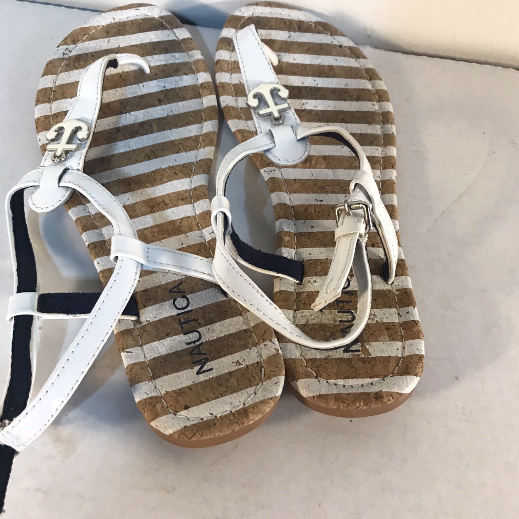 Nautica Nautica White T-Strap Flat Sandals Women's Size 7.5 with Adjustable Buckle, Casual, Nautical Size US 7.5 / IT 37.5 - 3 Thumbnail