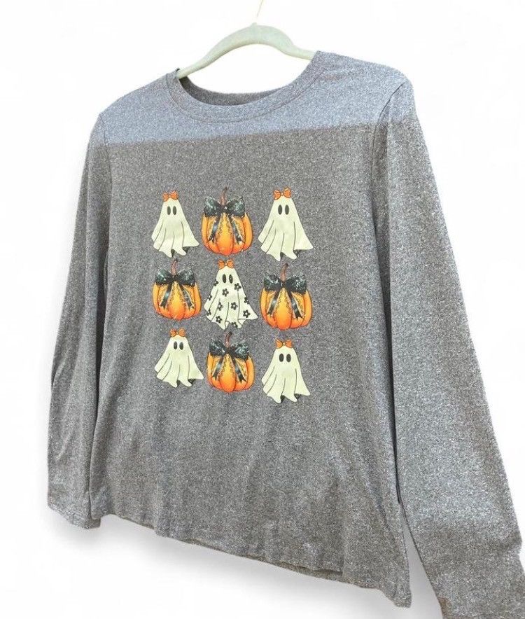 Hot Topic Halloween Ghost Pumpkin Bow Long Sleeve Tee Gray Size M Size M / US 6-8 / IT 42-44 - 3 Thumbnail