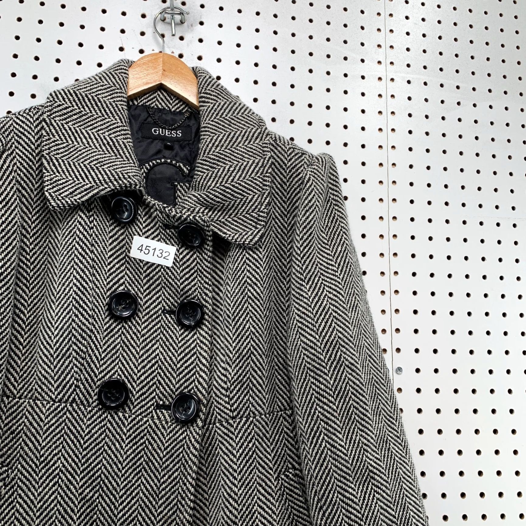Guess VINTAGE GUESS Wool Tweed Coat Womens XL Gray Herringbone Double Breasted Y2K Coat Womens XL Gray Herringbone Size XL / US 12-14 / IT 48-50 - 6 Thumbnail