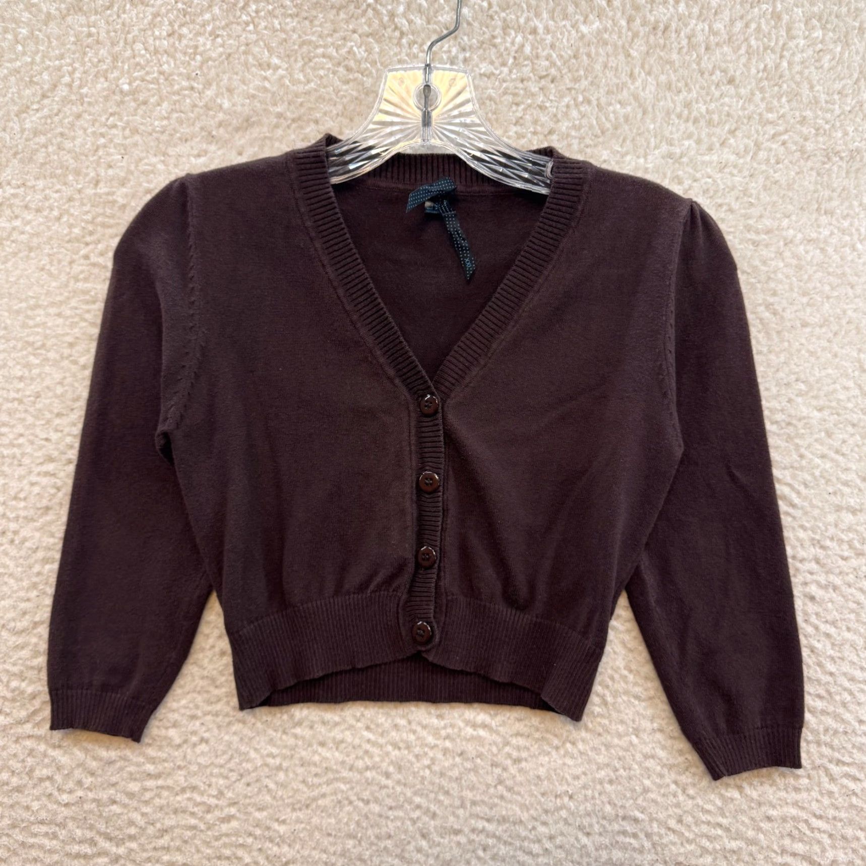 Forever 21 VINTAGE Y2K Crop Cardigan Top XS Brown Bolero Boho Whimsigoth Shirt Womens Size XS / US 0-2 / IT 36-38 - 2 Thumbnail