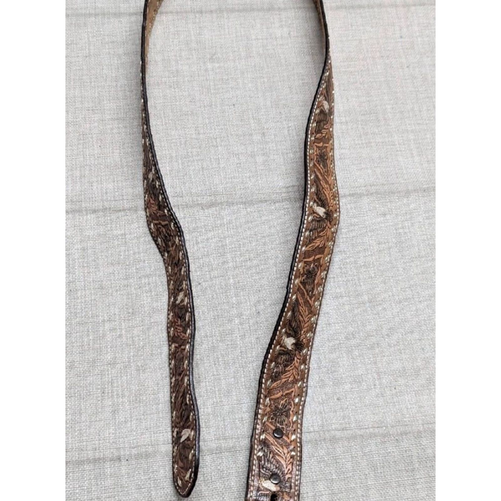 Vintage VINTAGE western belt Tooled PUDGE belt 42 brown leather Cowhide Handmade Men Western Belt Size 42 - 7 Thumbnail