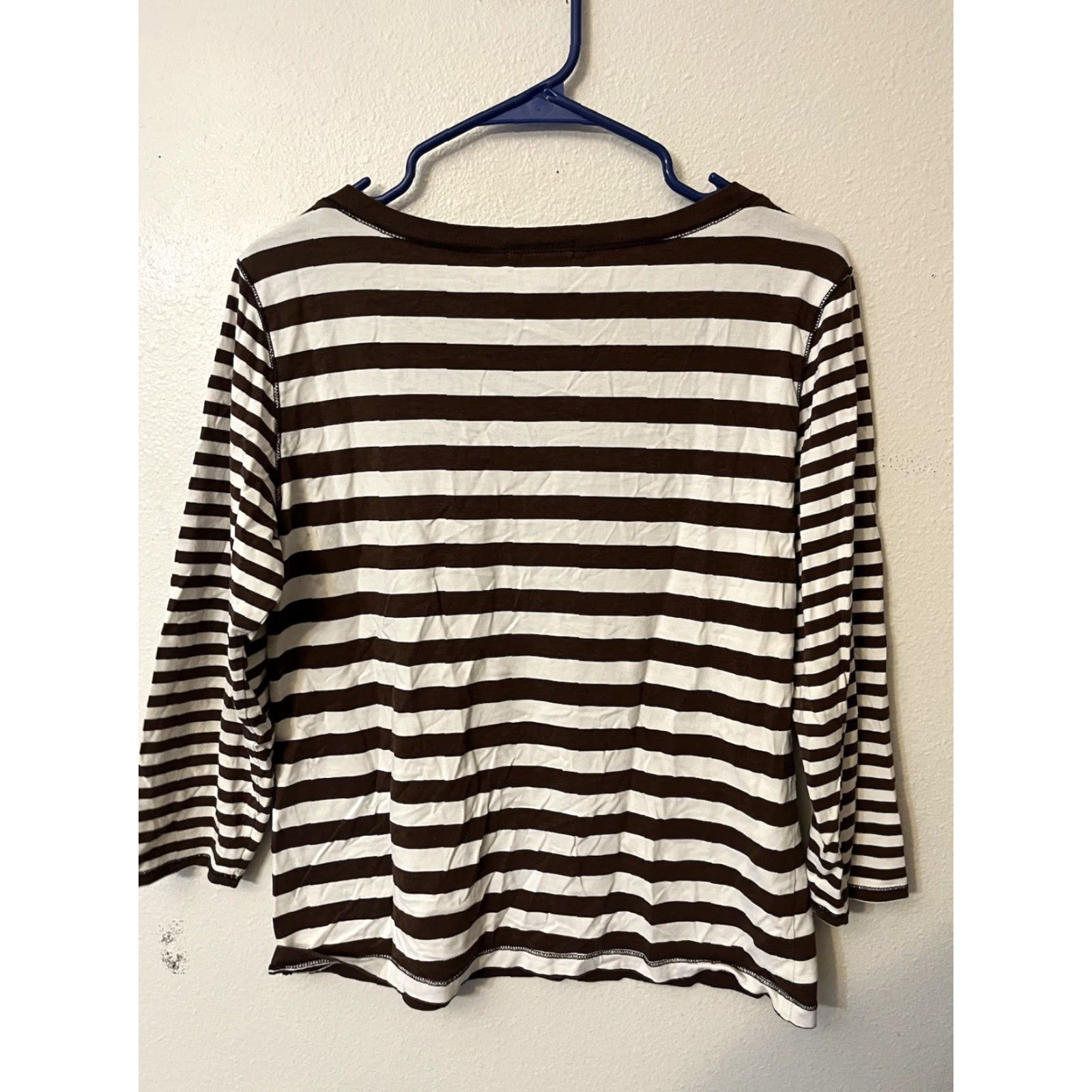 Vintage Chicos Shirt Women Size 1 T Shirt Cotton 3/4 Sleeve Brown/White Stripe Womens Size XS / US 0-2 / IT 36-38 - 3 Thumbnail