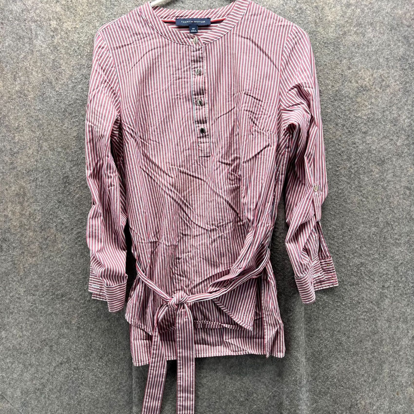 Tommy Hilfiger Tommy Hilfiger Shirt Dress Womens Small Red Striped Button Down Belted A Line Size S / US 4 / IT 40 - 2 Thumbnail