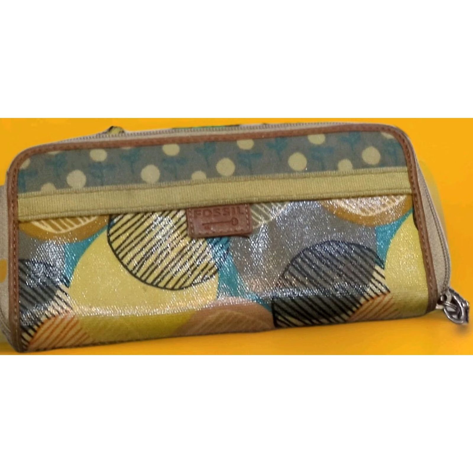 Fossil Fossil Zip-Around Wallet Geometric Pattern Multicolor Coated Canvas Womens One Size 8" x 3.5" Credit Card Size ONE SIZE - 2 Thumbnail