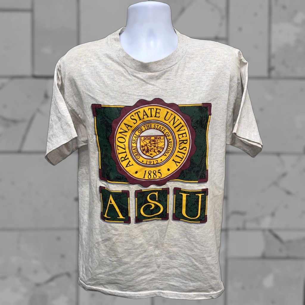 Vintage AllStyle Mens T-Shirt Short Sleeve Gray USA Made ASU Graphic Size L Cotton Regular Fit Size US L / EU 52-54 / 3 - 1 Thumbnail