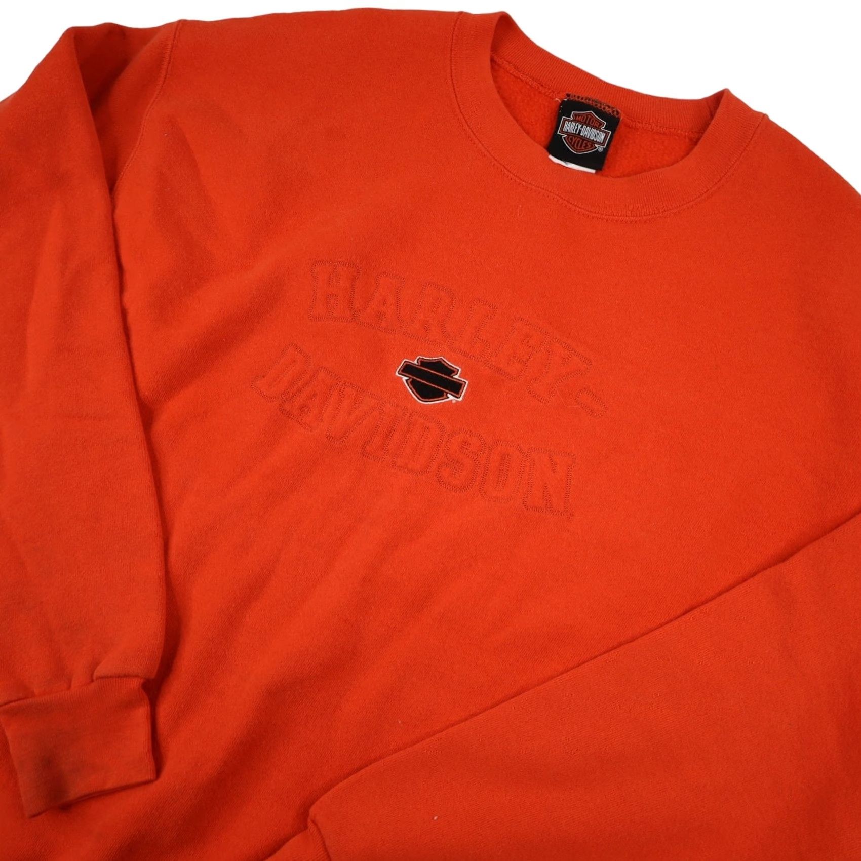 Harley Davidson VINTAGE Harley Davidson Mens XL Embossed Spellout Sweatshirt Orange Size US XL / EU 56 / 4 - 2 Thumbnail
