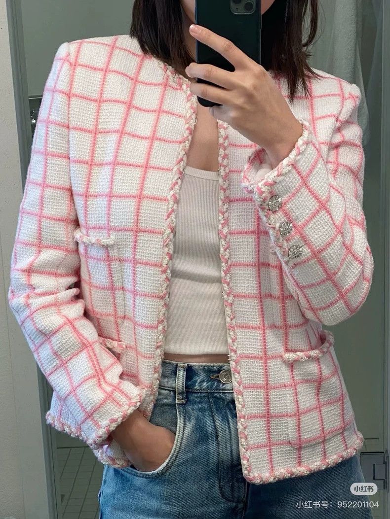 Chanel Chanel 23c pink and white plaid jacket Size XS / US 0-2 / IT 36-38 - 9 Thumbnail