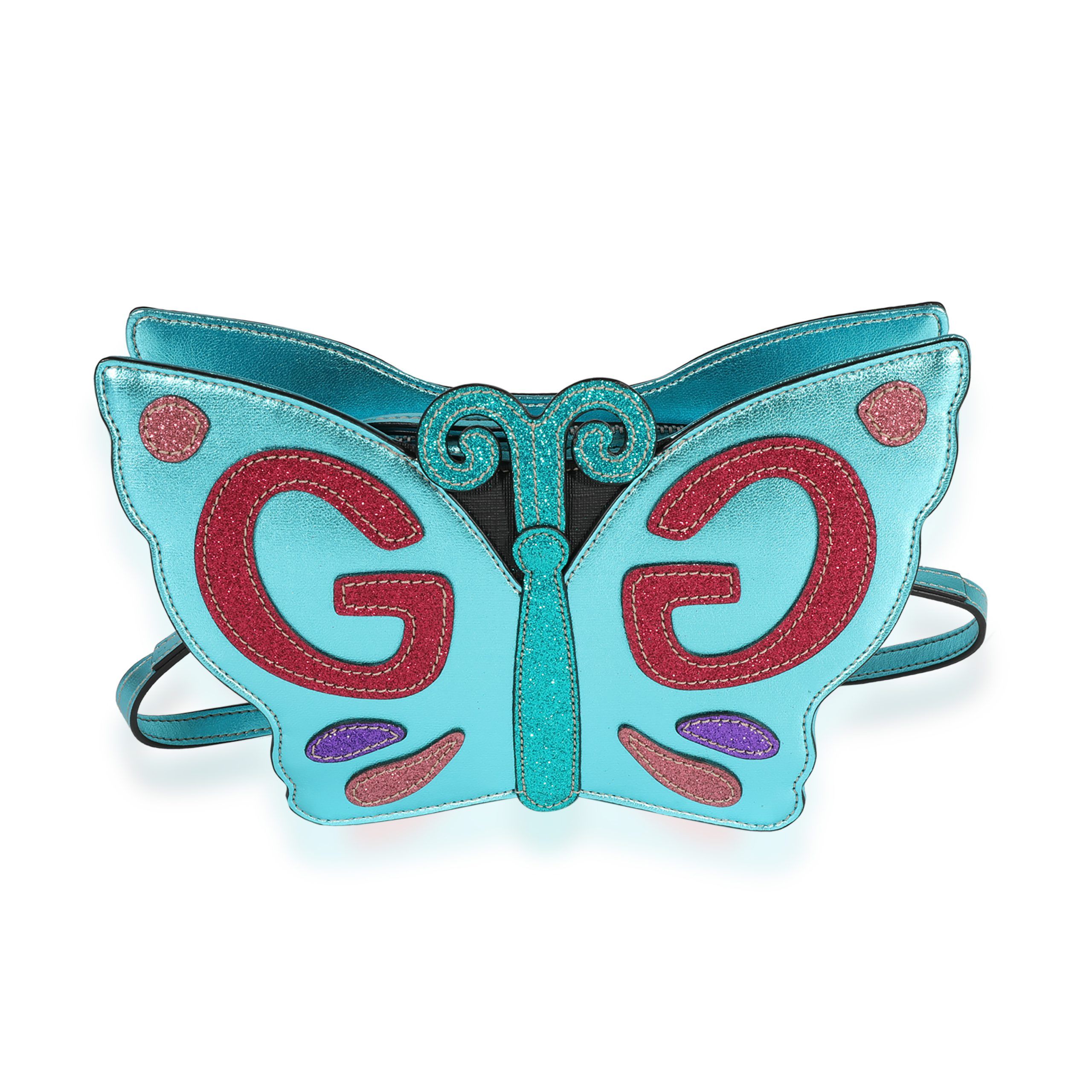 image of Gucci Kid's Metallic Blue Glitter Butterfly Bag