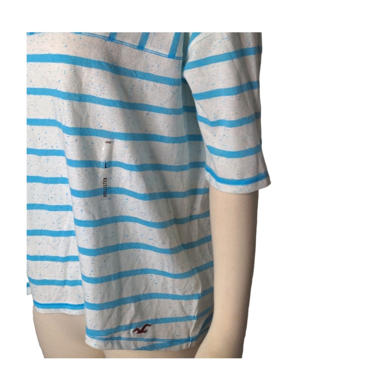 Hollister HOLLISTER White Teal Burnout Striped Tee Large NEW Size L / US 10 / IT 46 - 6 Thumbnail
