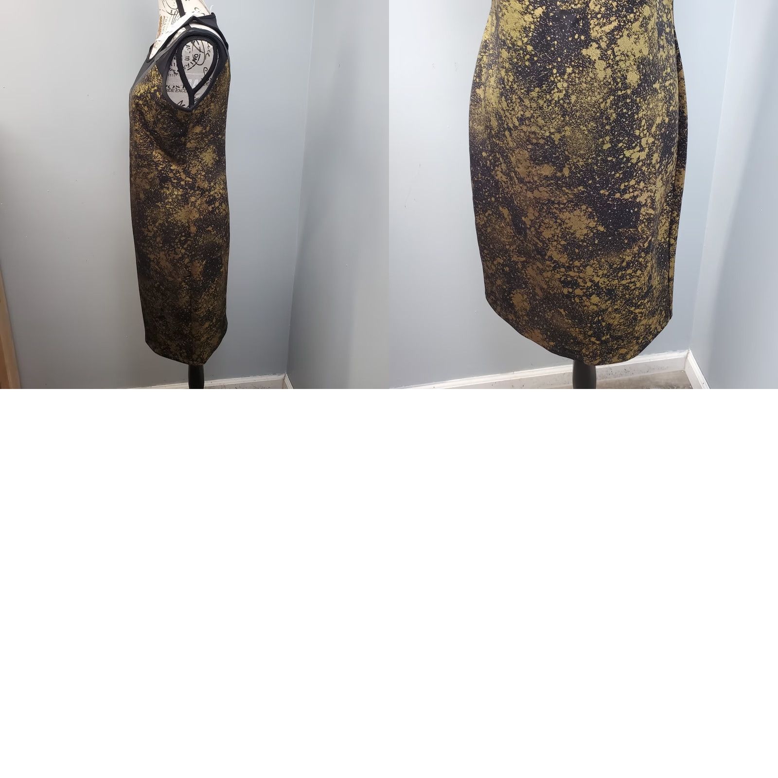 Vintage NY Collection Womens Sheath Dress Midi Black Gold Foiled Faux Leather Trim Back Zip Sleeveless S Size S / US 4 / IT 40 - 8 Thumbnail
