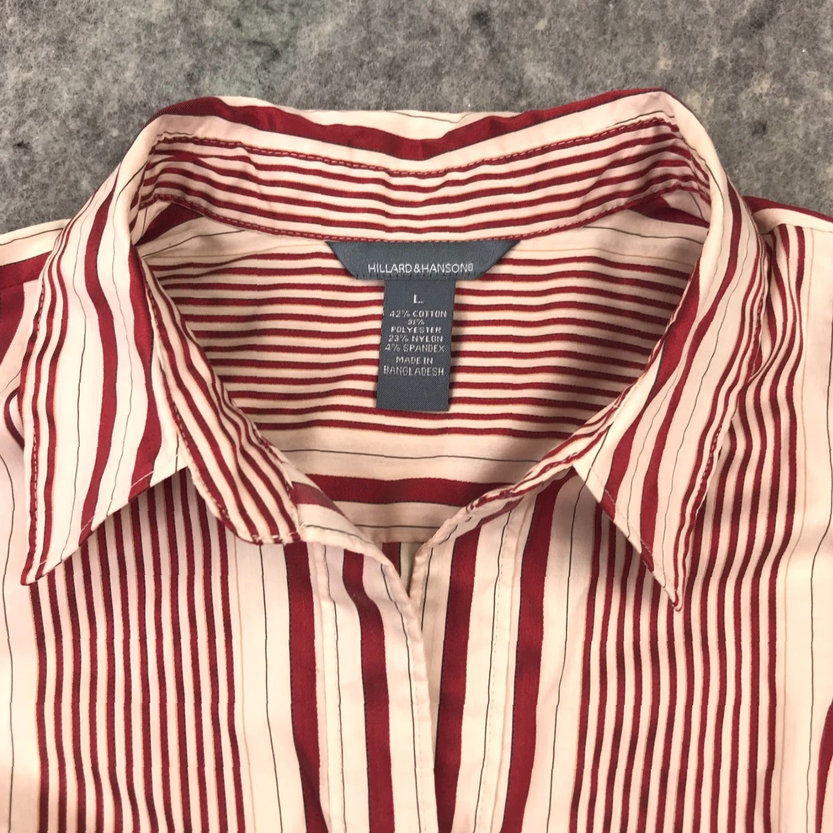 Vintage Hillard & Hanson Womens Shirt Top L Beige Red Stripes Button Down Stretch Casual Party/Cocktail Travel Size L / US 10 / IT 46 - 4 Thumbnail