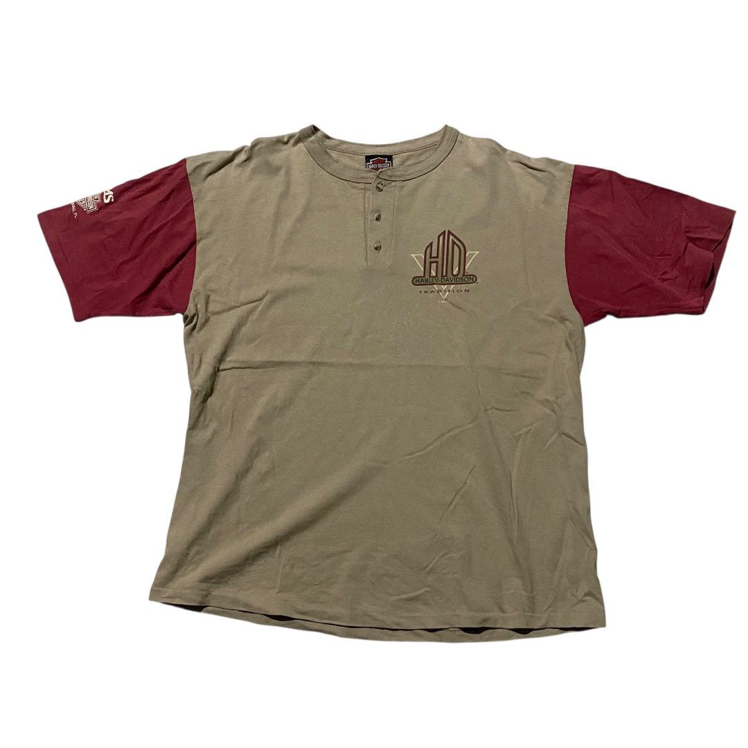 Harley Davidson Harley davidson vintage half button tan red sleeve tee Size US XL / EU 56 / 4 - 1 Thumbnail