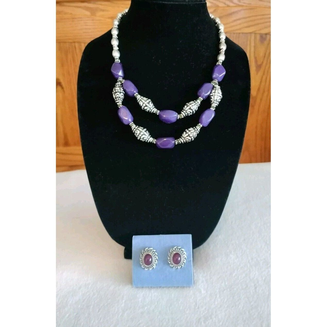 Vintage Avon Vintage Necklace Earrings Set Bold Amethyst Button Silv Size ONE SIZE - 2 Thumbnail