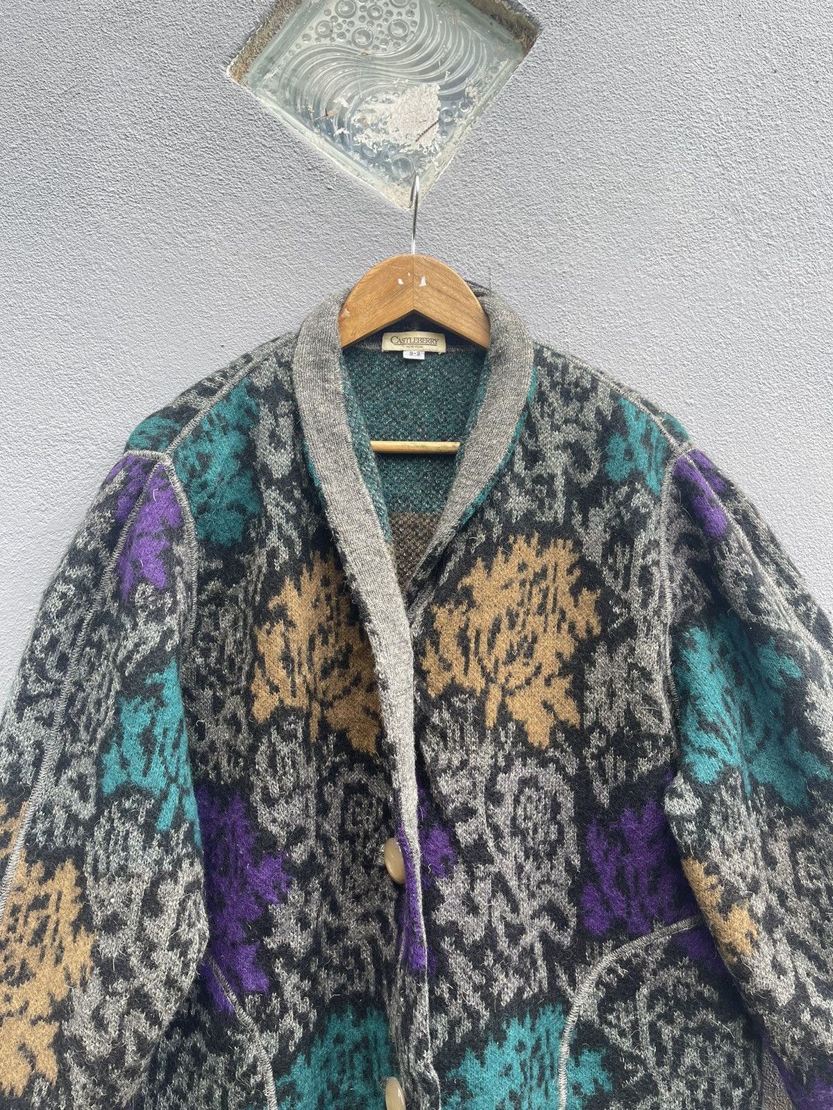 Designer Vintage Castleberry New York Wool Jacket Bold Floral Pattern Size L / US 10 / IT 46 - 2 Thumbnail